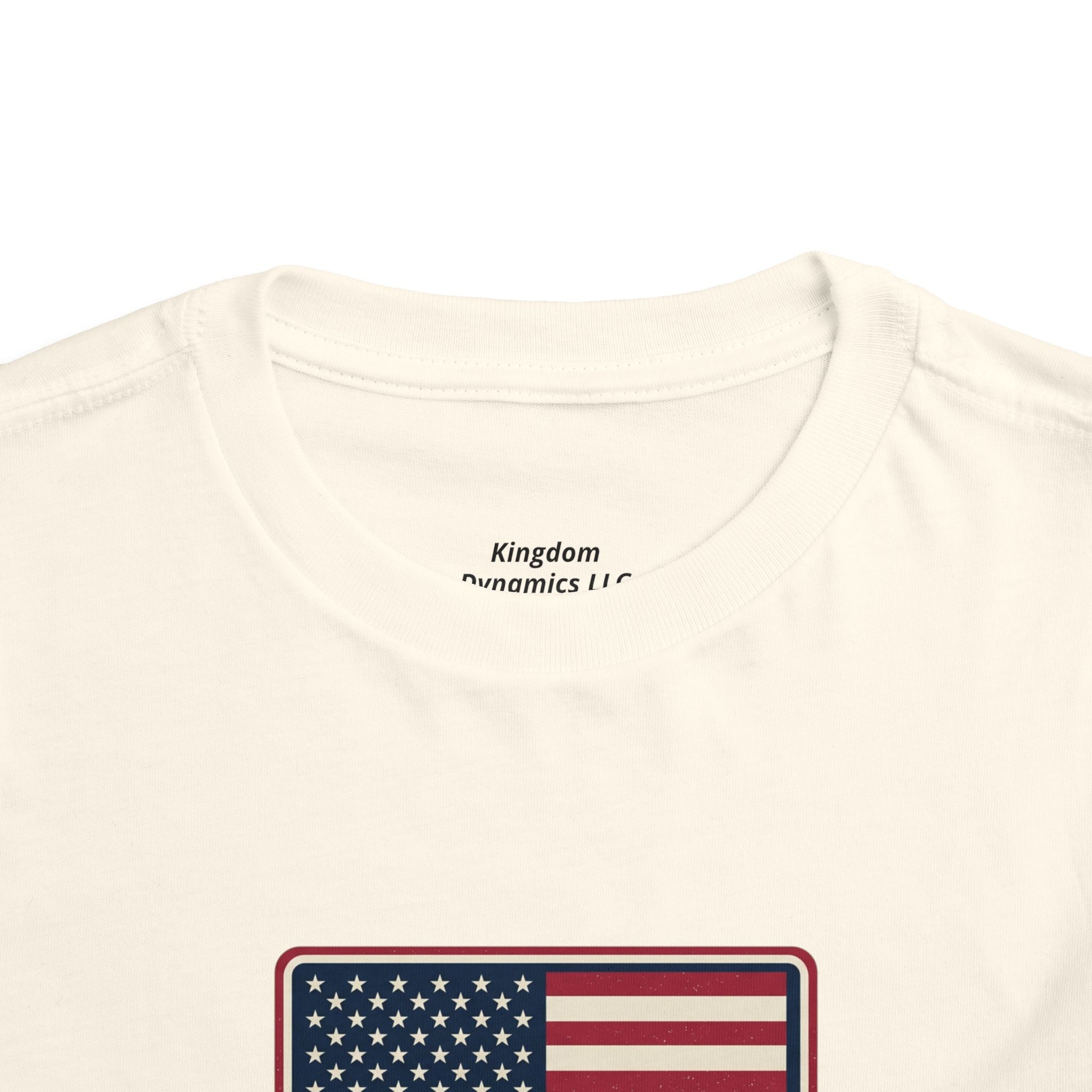 Toddler Tee — American Flag with 'If the Son therefore shall make you free, ye shall be free indeed' Patriotic Christian Kids Shirt