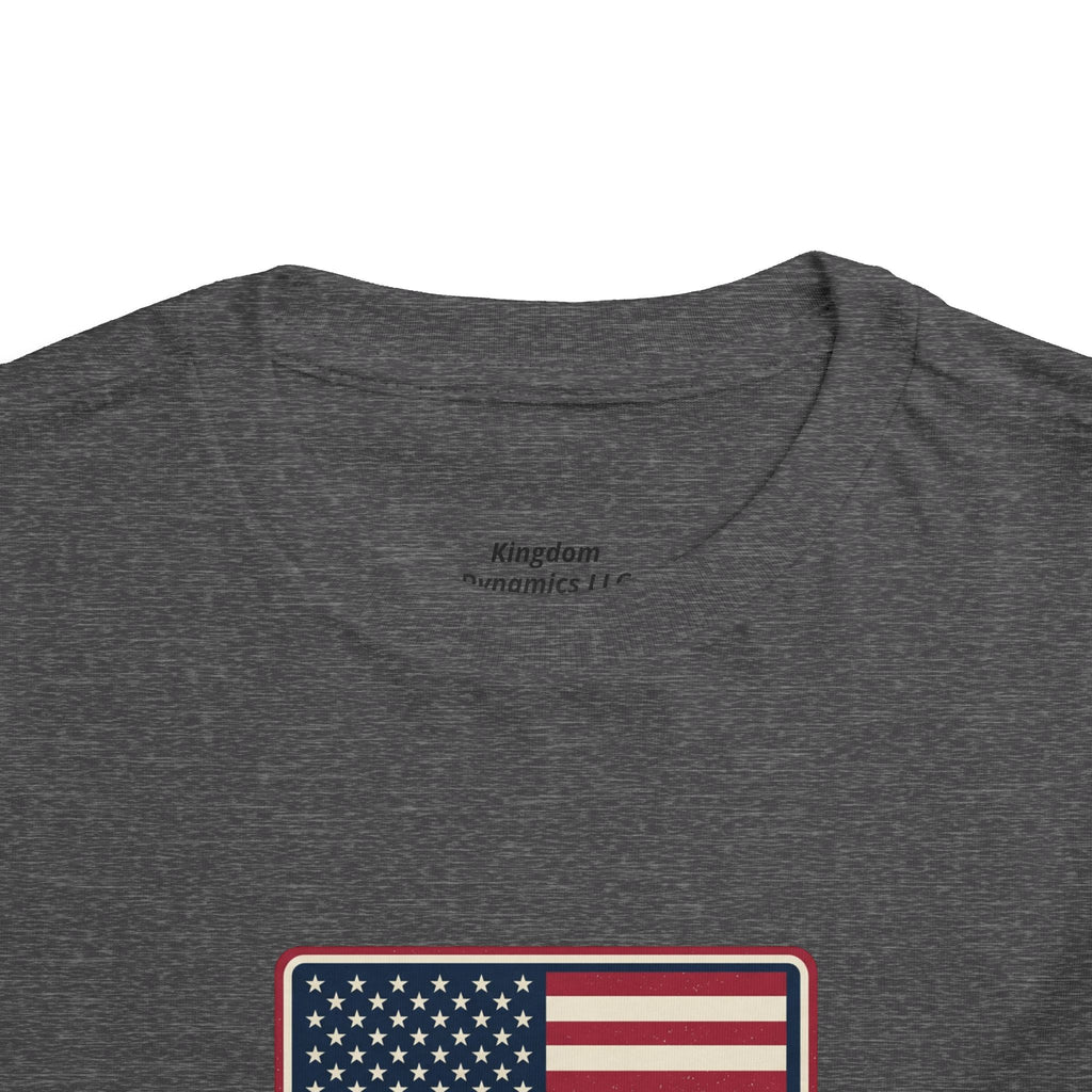 Toddler Tee — American Flag with 'If the Son therefore shall make you free, ye shall be free indeed' Patriotic Christian Kids Shirt
