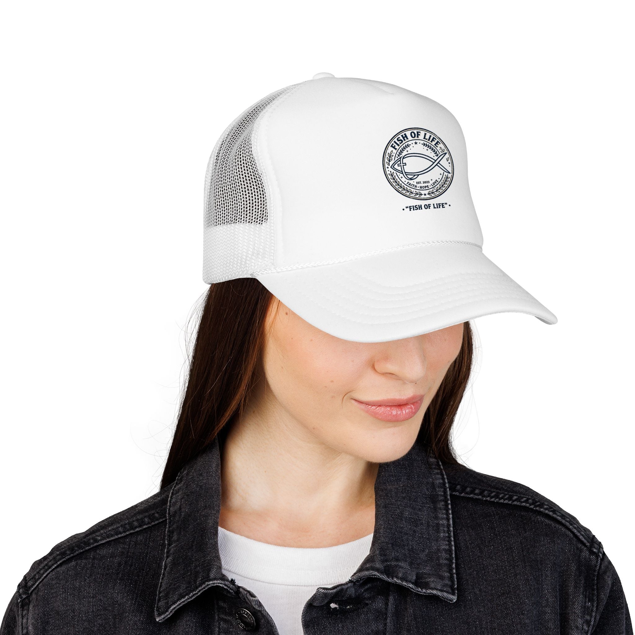 Fish of Life Trucker Hat – Vintage Ichthys Logo Foam Cap