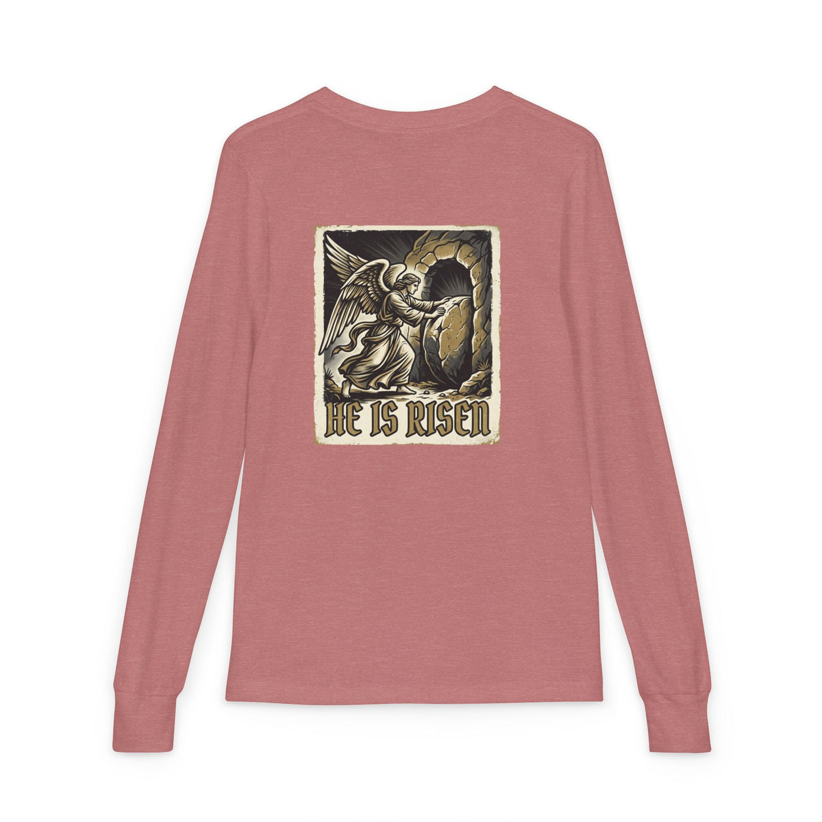 Youth Long Sleeve Tee — “He Is Risen” Easter Christian Shirt