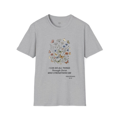 Butterfly Faith T-Shirt — "I Can Do All Things Through Christ" Inspirational Christian Tee