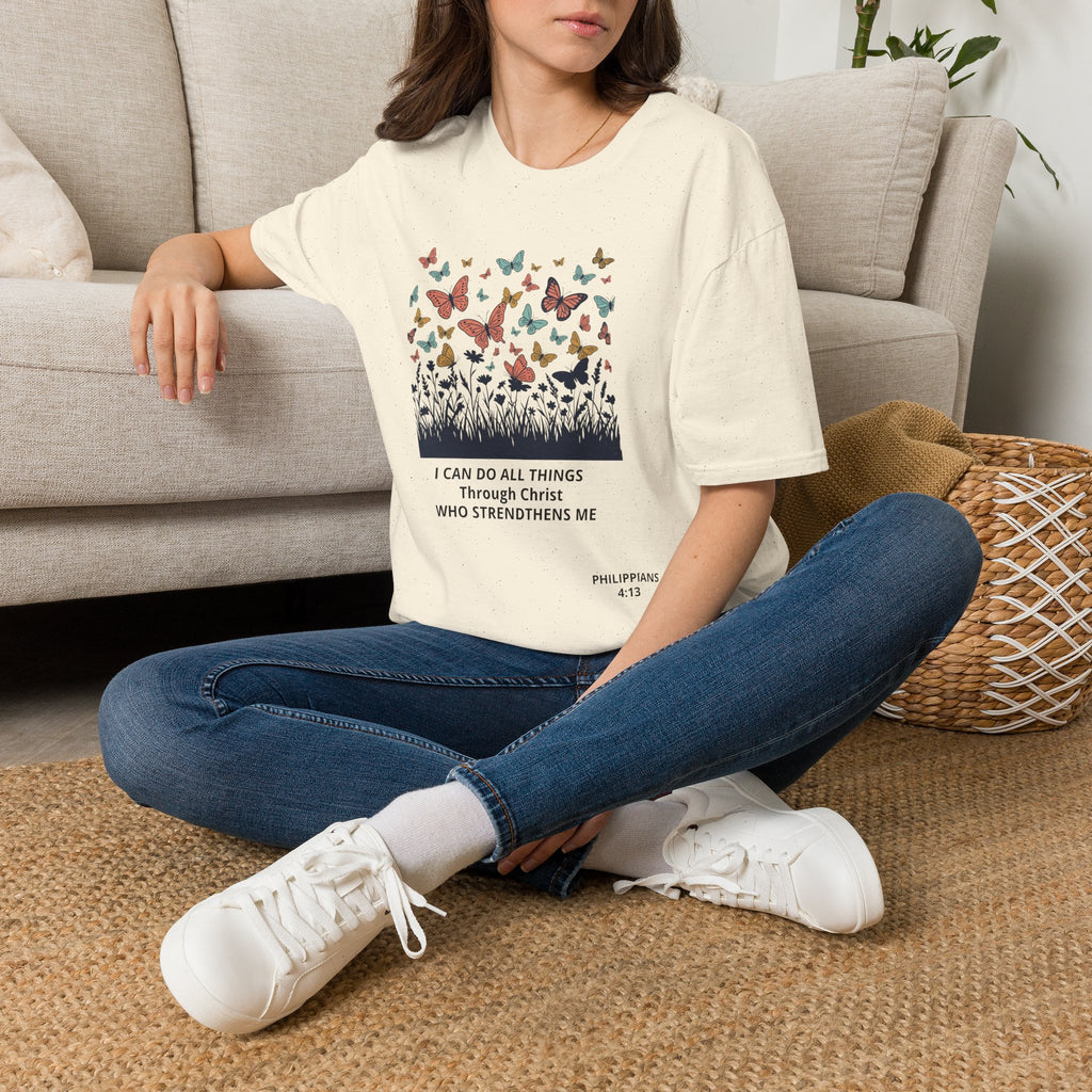 Butterfly Faith T-Shirt — "I Can Do All Things Through Christ" Inspirational Christian Tee