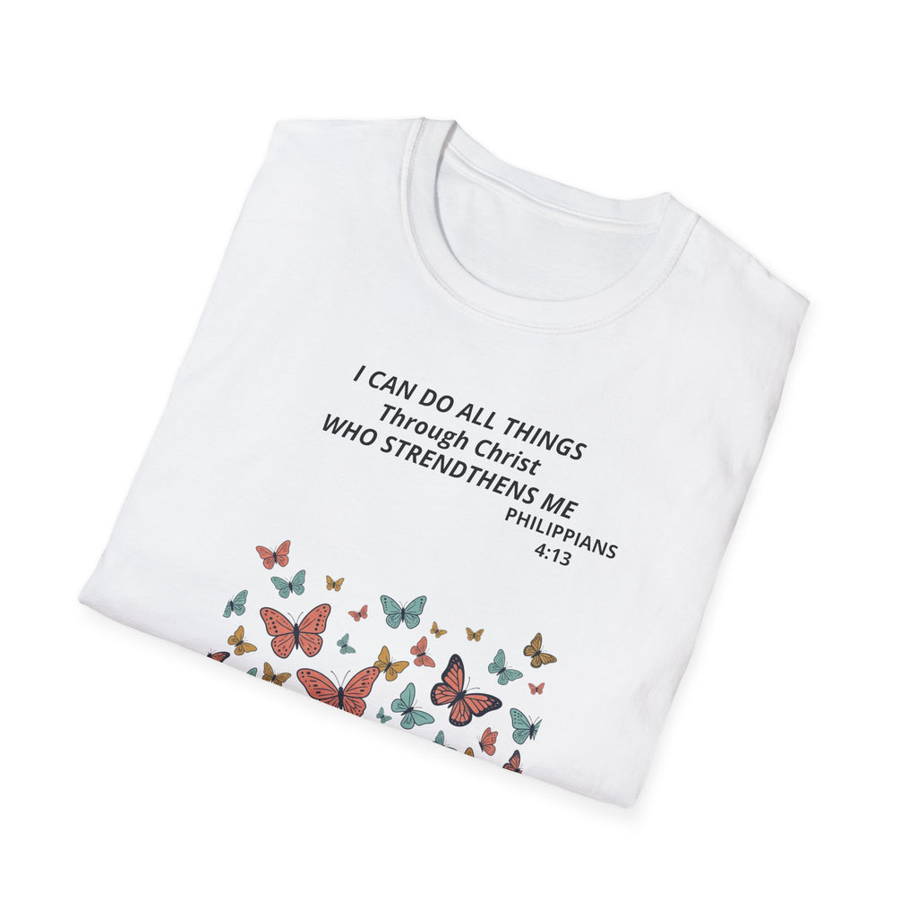 Butterfly Faith T-Shirt — "I Can Do All Things Through Christ" Inspirational Christian Tee