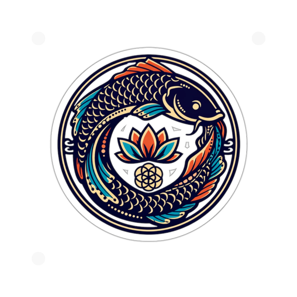 Koi Yin-Yang Lotus Die-Cut Sticker — Zen Floral Fish Design
