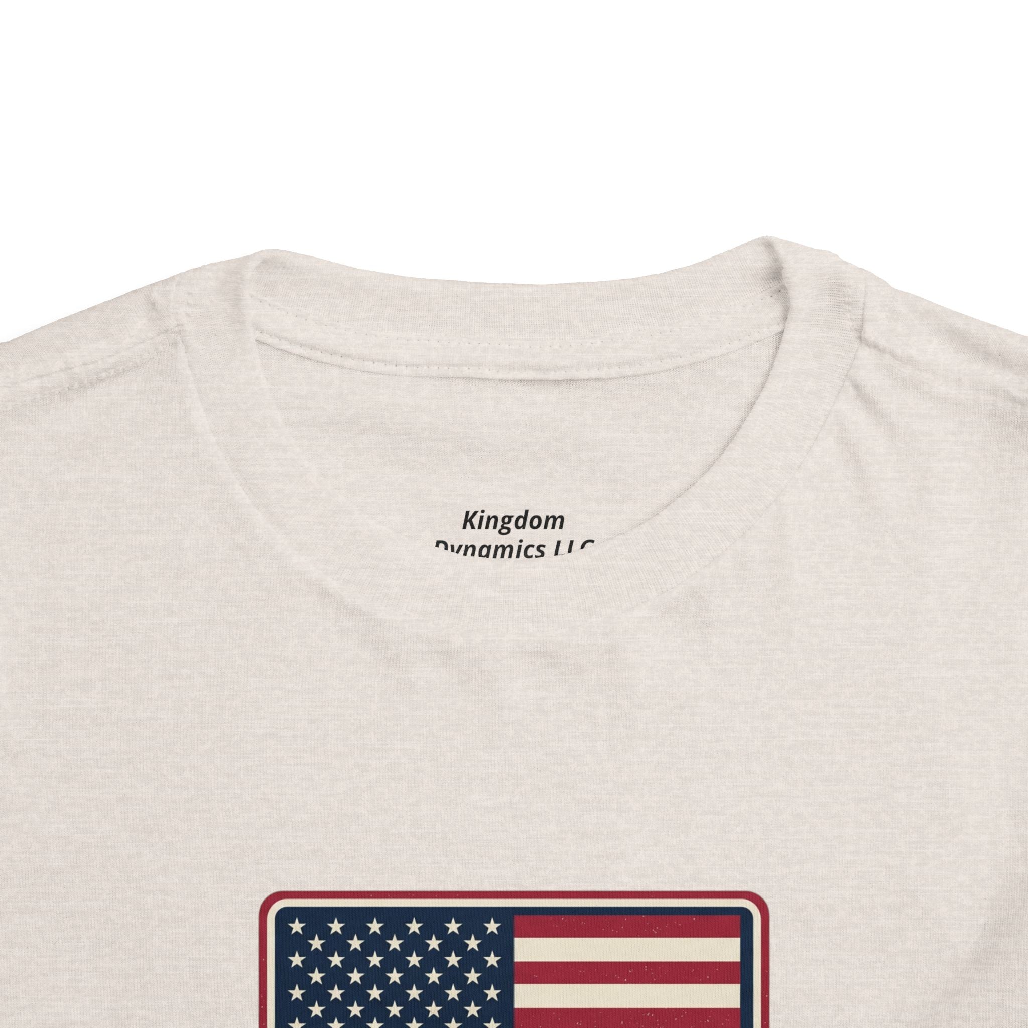 Toddler Tee — American Flag with 'If the Son therefore shall make you free, ye shall be free indeed' Patriotic Christian Kids Shirt