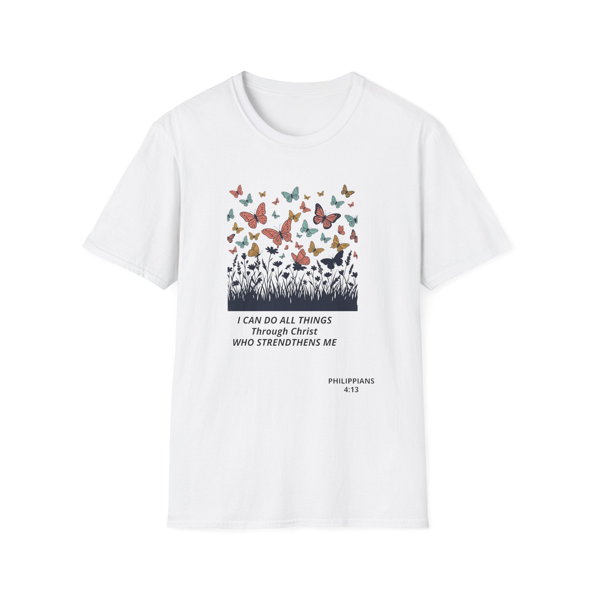 Butterfly Faith T-Shirt — "I Can Do All Things Through Christ" Inspirational Christian Tee