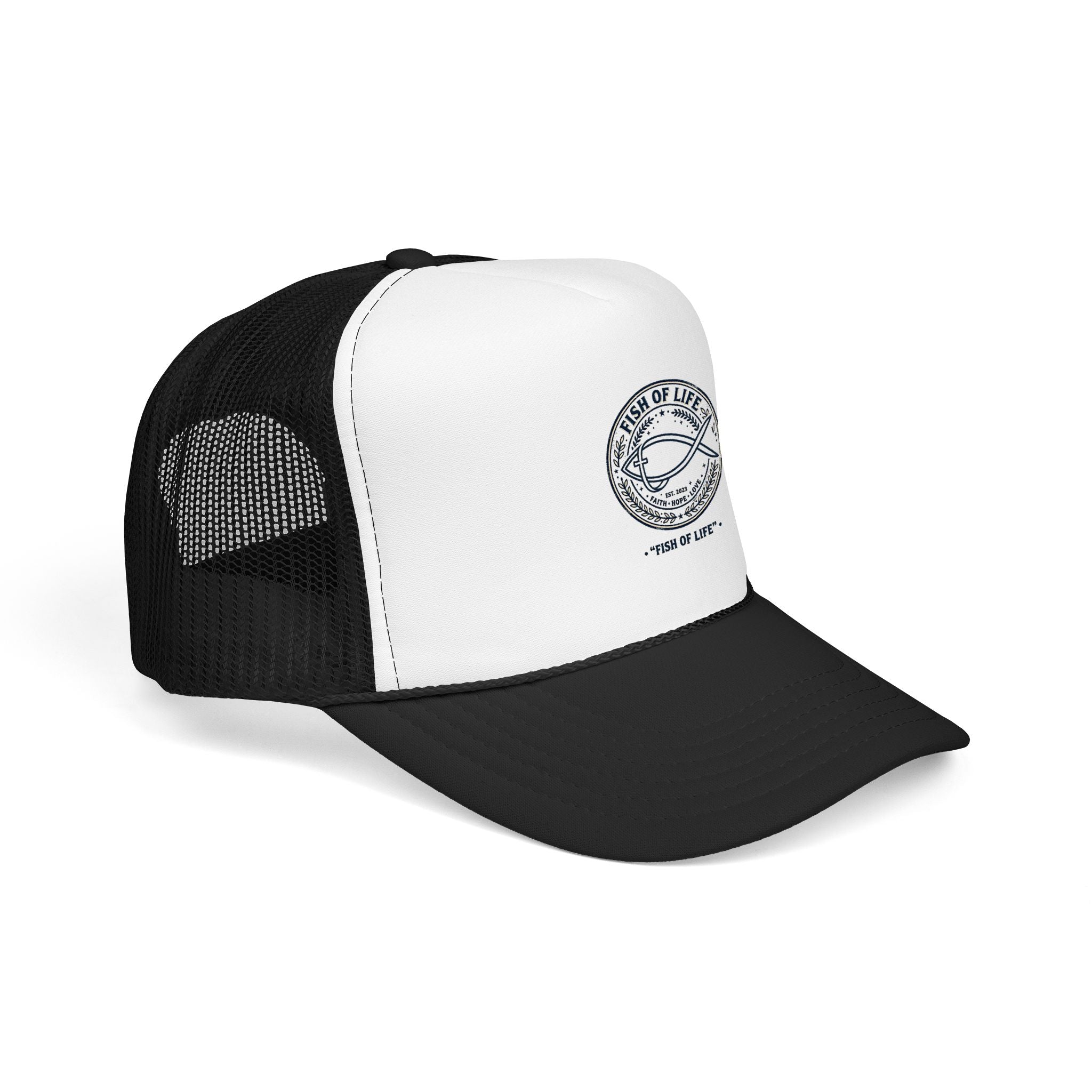 Fish of Life Trucker Hat – Vintage Ichthys Logo Foam Cap