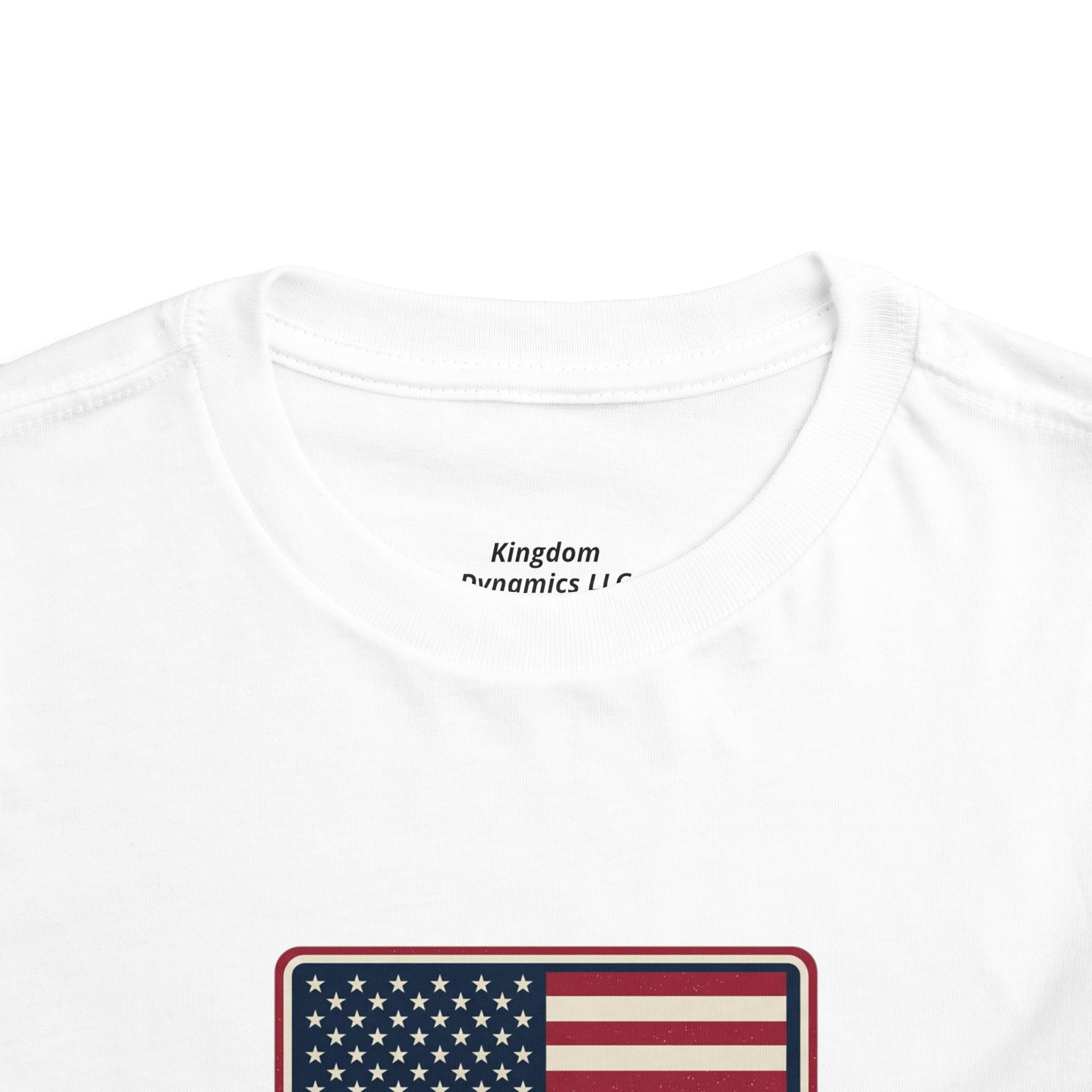 Toddler Tee — American Flag with 'If the Son therefore shall make you free, ye shall be free indeed' Patriotic Christian Kids Shirt