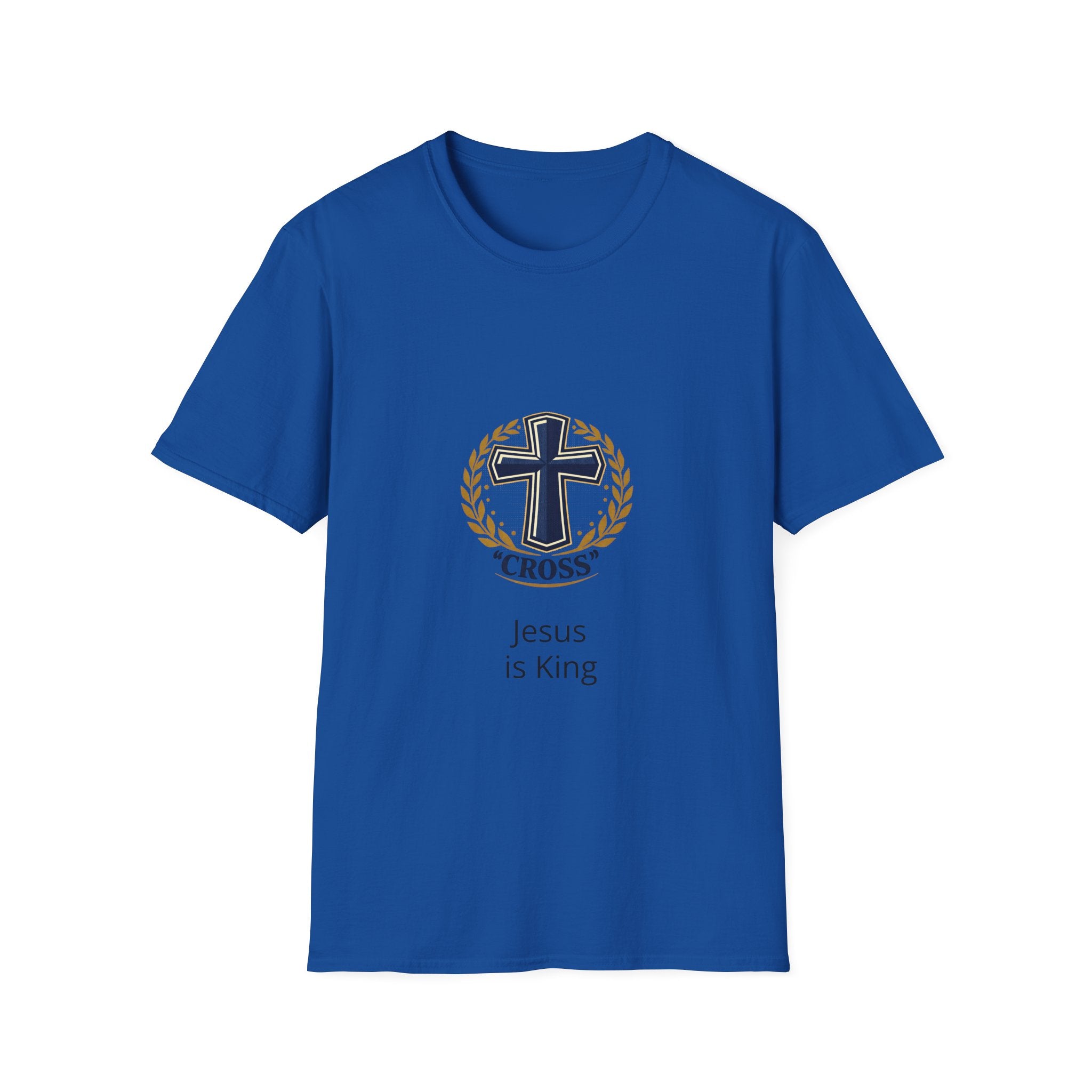 Jesus Is King Cross T-Shirt — Christian Faith Tee with Laurel Emblem