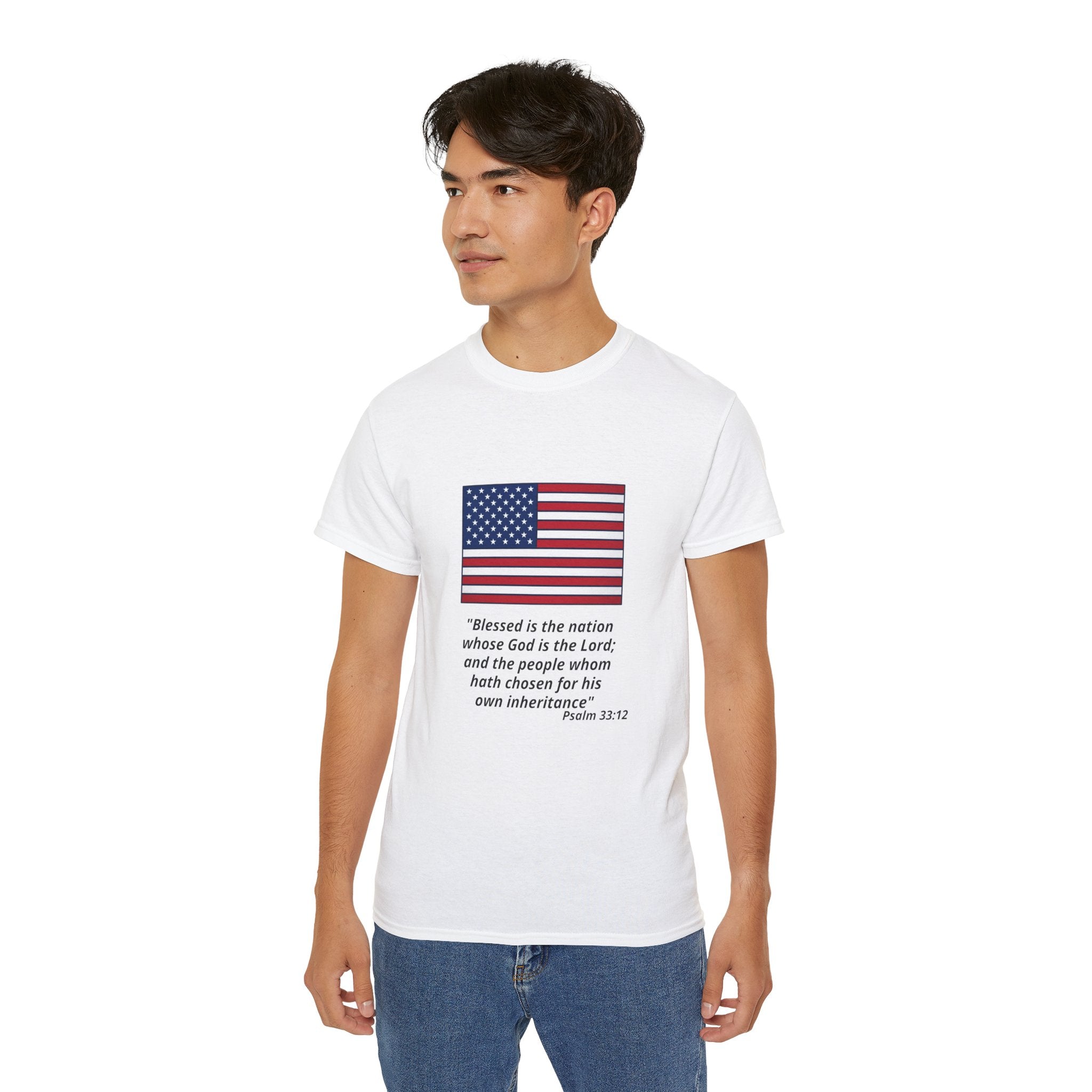 American Flag Psalm 33:12 T-Shirt — Patriotic Christian Tee