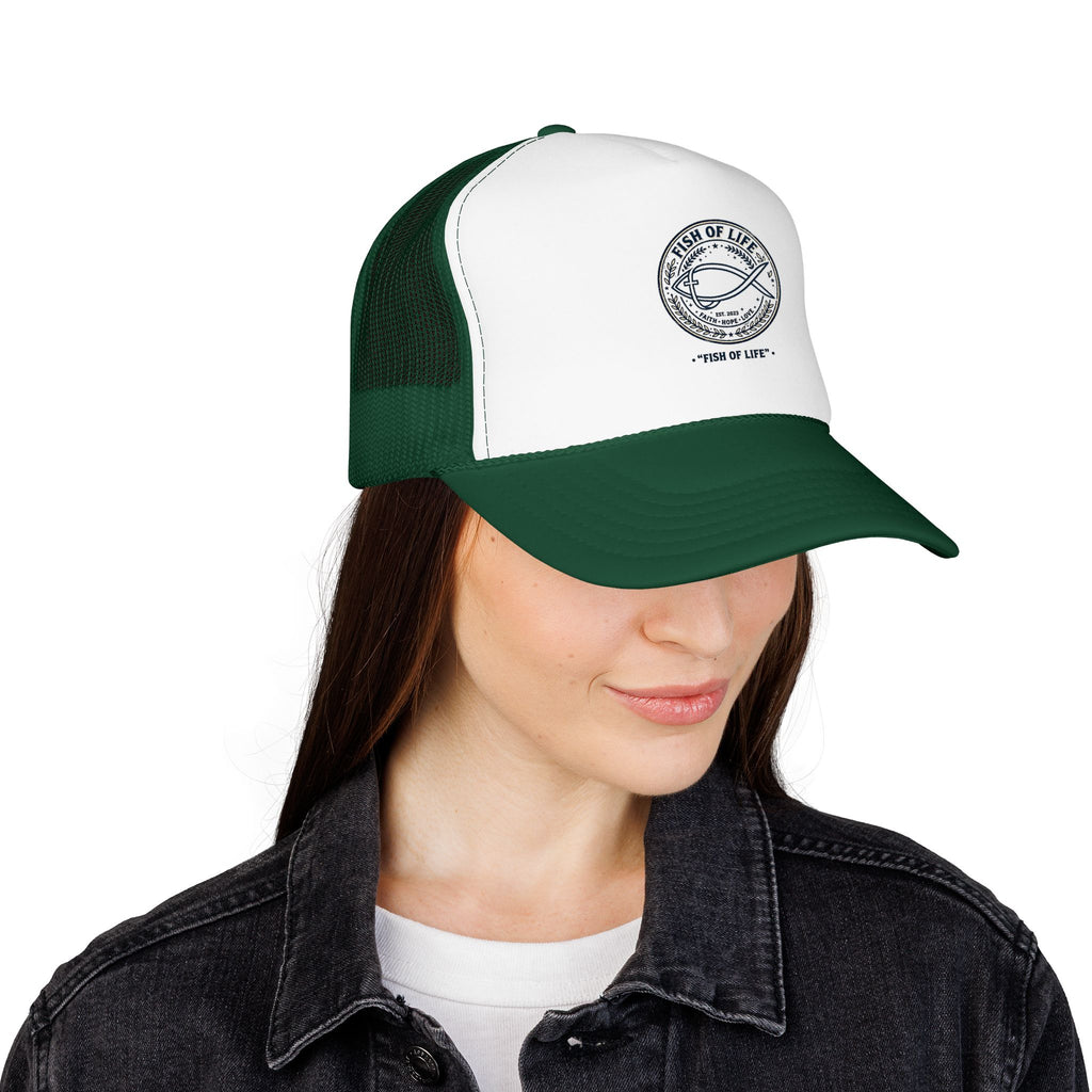 Fish of Life Trucker Hat – Vintage Ichthys Logo Foam Cap