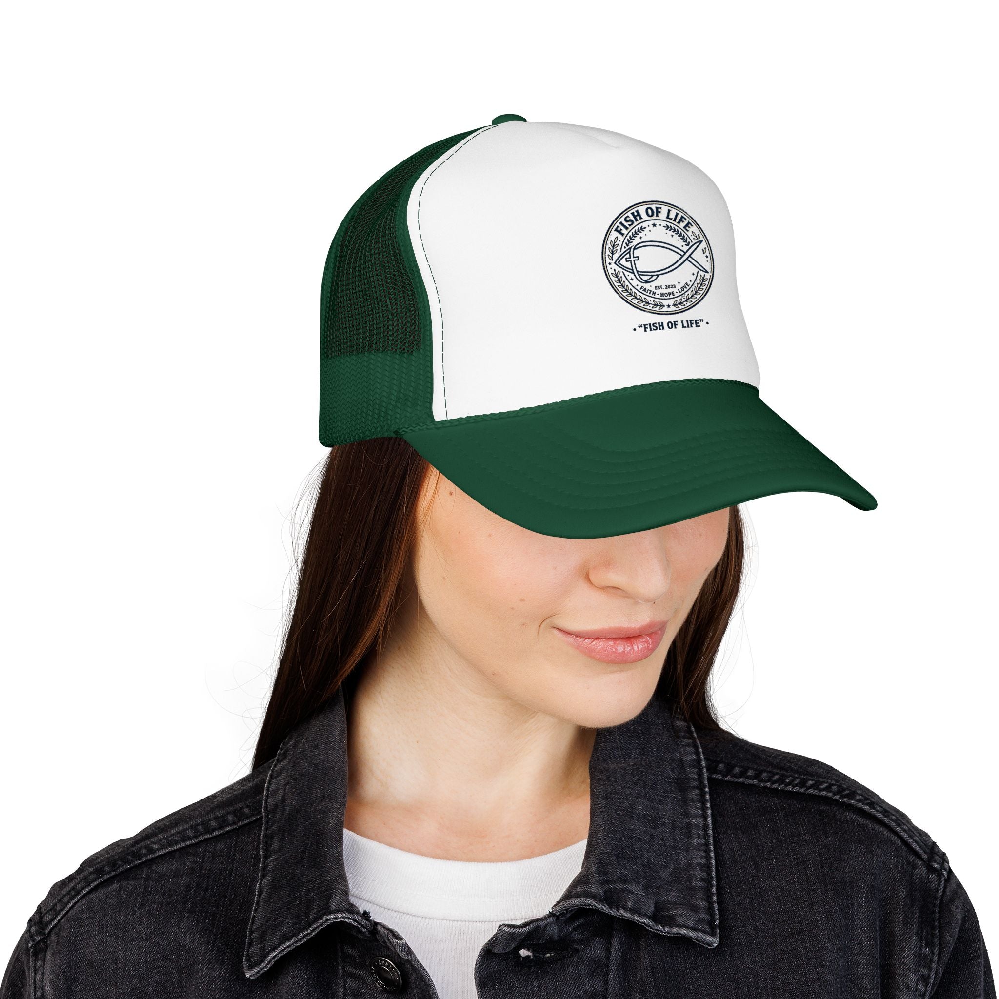 Fish of Life Trucker Hat – Vintage Ichthys Logo Foam Cap