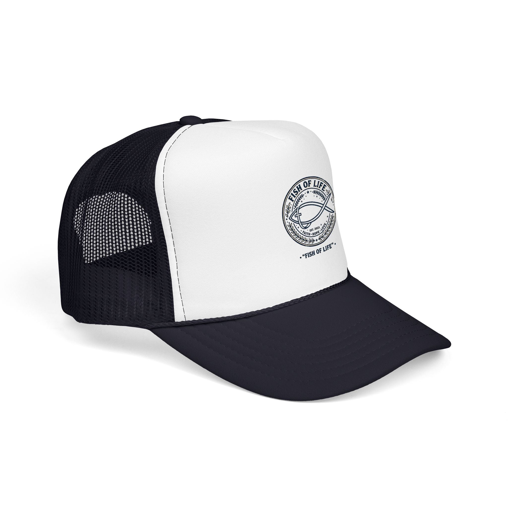 Fish of Life Trucker Hat – Vintage Ichthys Logo Foam Cap