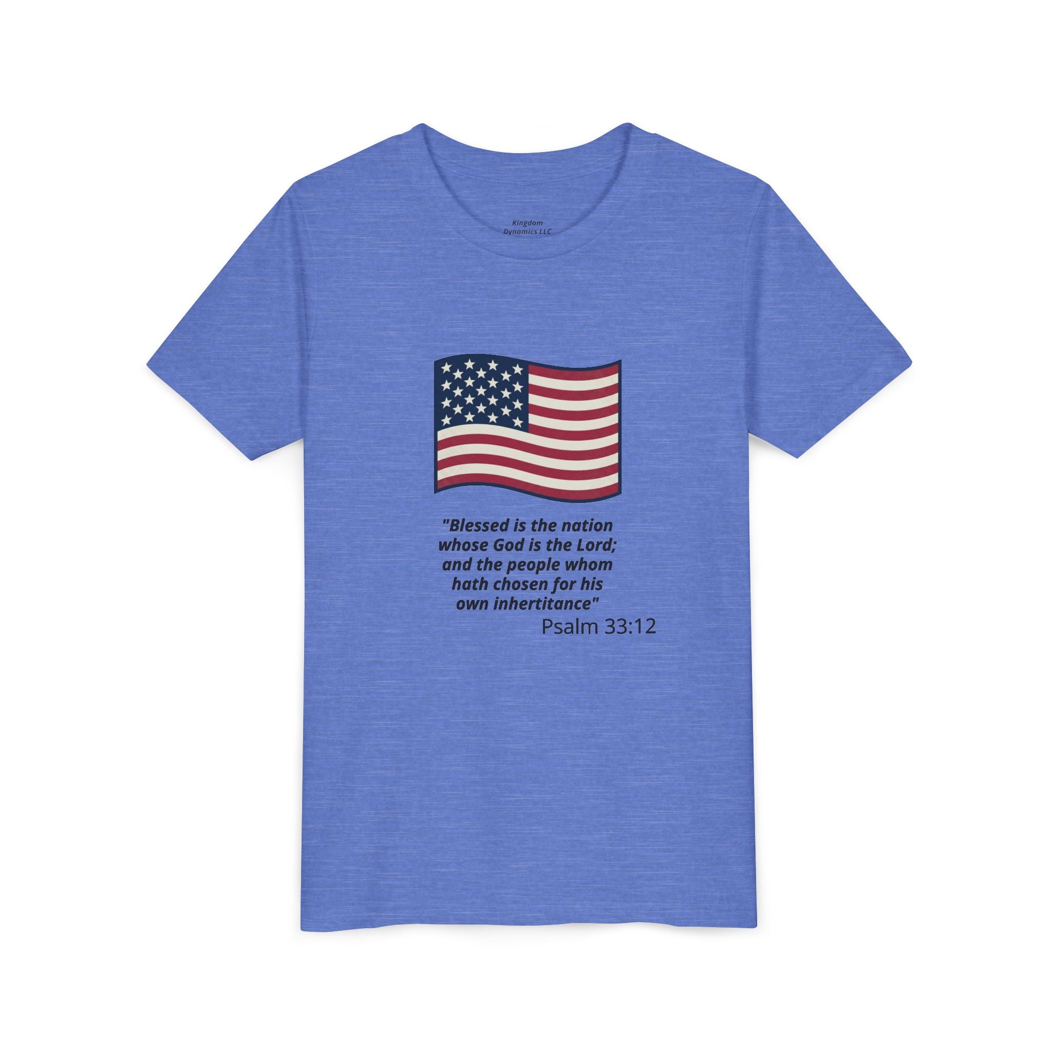 Youth T-Shirt - American Flag with Psalm 33:12 Bible Verse Patriotic Kids Tee