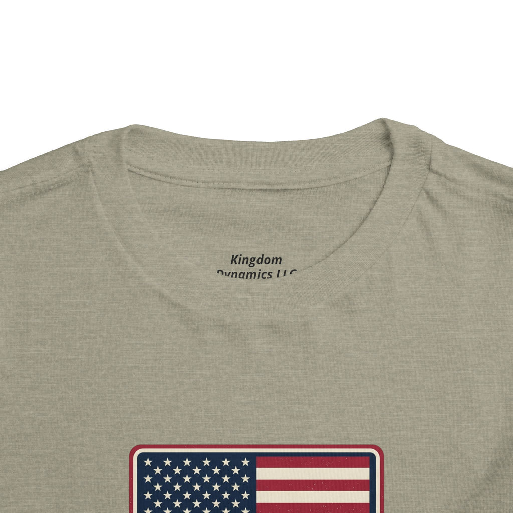 Toddler Tee — American Flag with 'If the Son therefore shall make you free, ye shall be free indeed' Patriotic Christian Kids Shirt