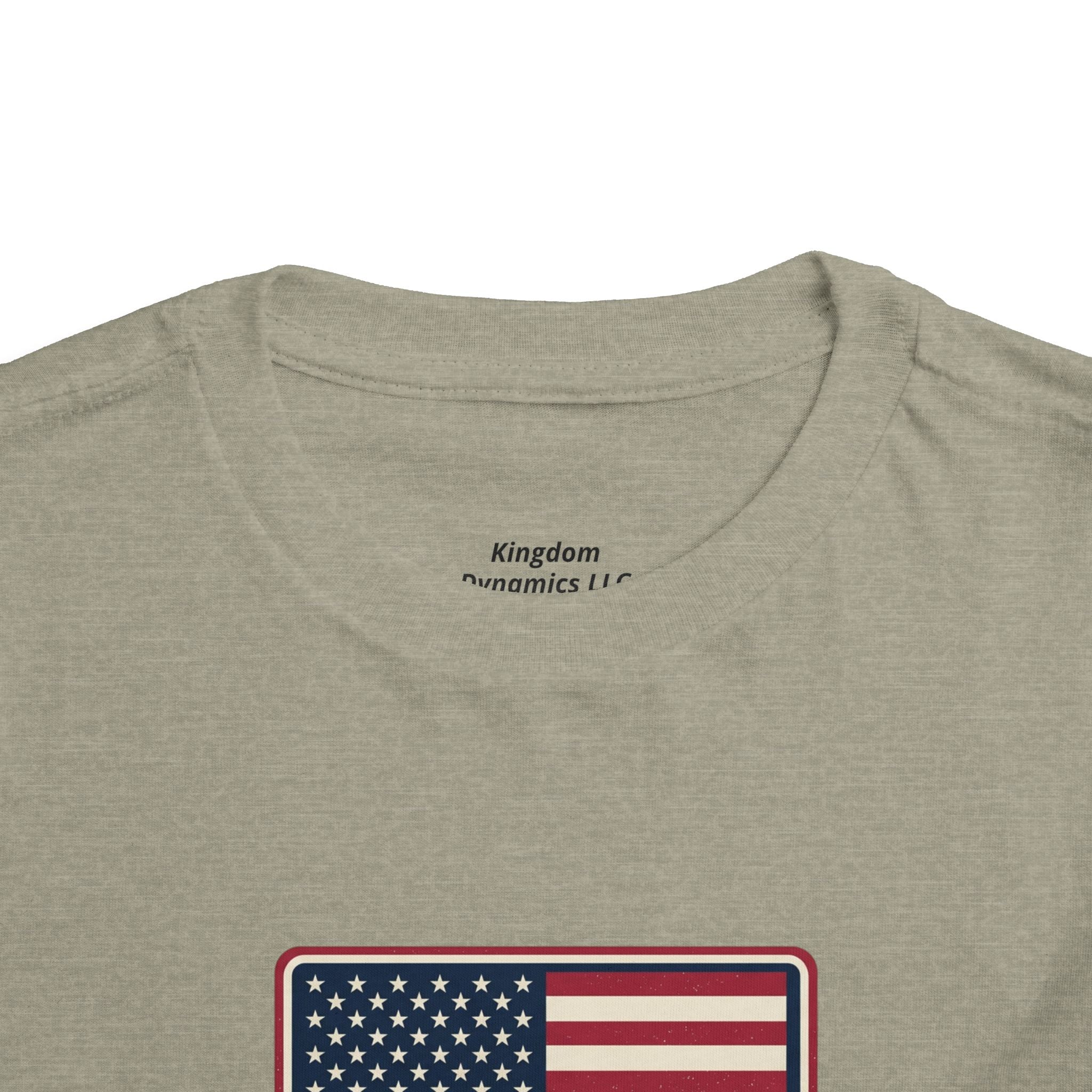 Toddler Tee — American Flag with 'If the Son therefore shall make you free, ye shall be free indeed' Patriotic Christian Kids Shirt