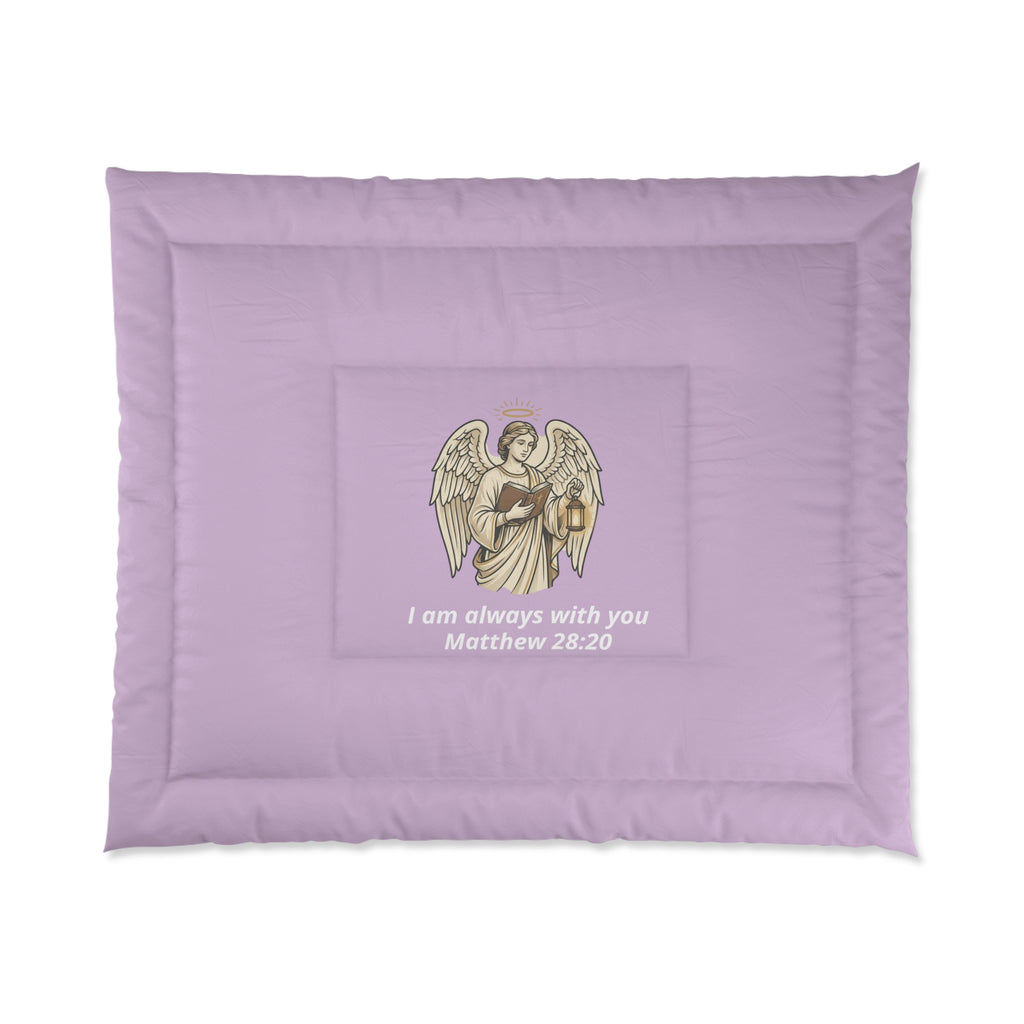 Christian Angel Comforter — "I Am Always With You" Matthew 28:20 Lavender Bedspread