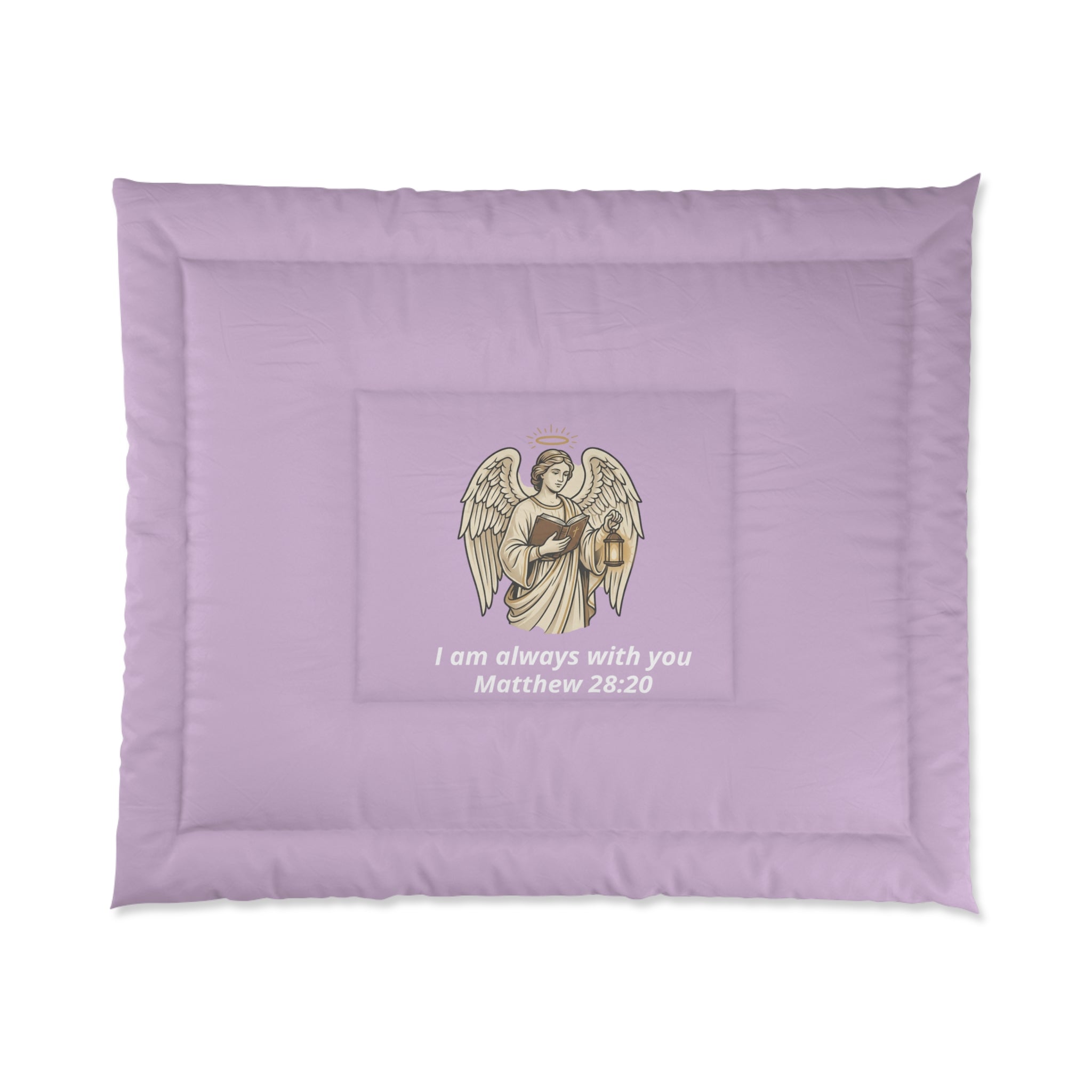 Christian Angel Comforter — "I Am Always With You" Matthew 28:20 Lavender Bedspread