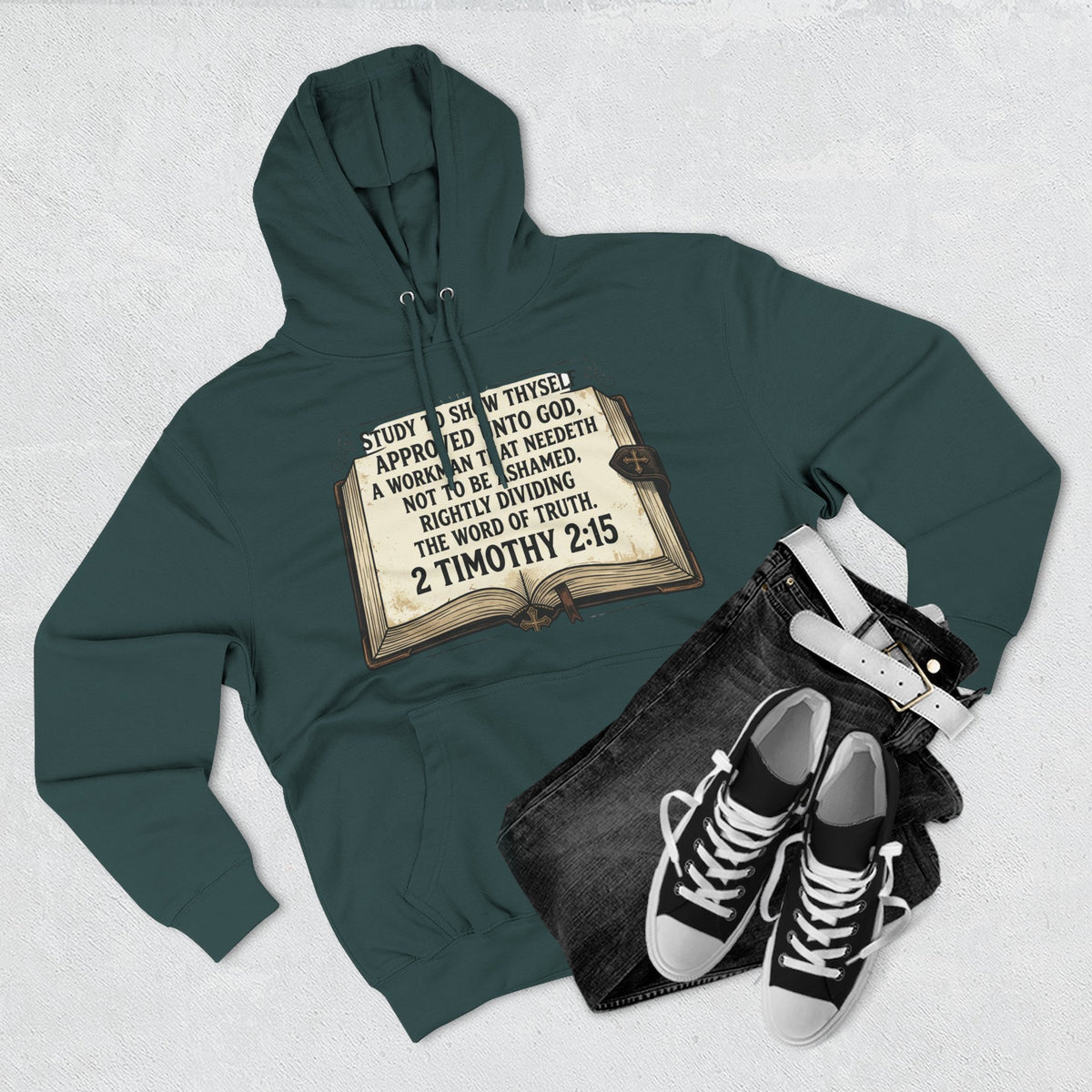 Bible Verse Hoodie — 2 Timothy 2:15 Open Book Design (Basic Instructions Before Leaving Earth)