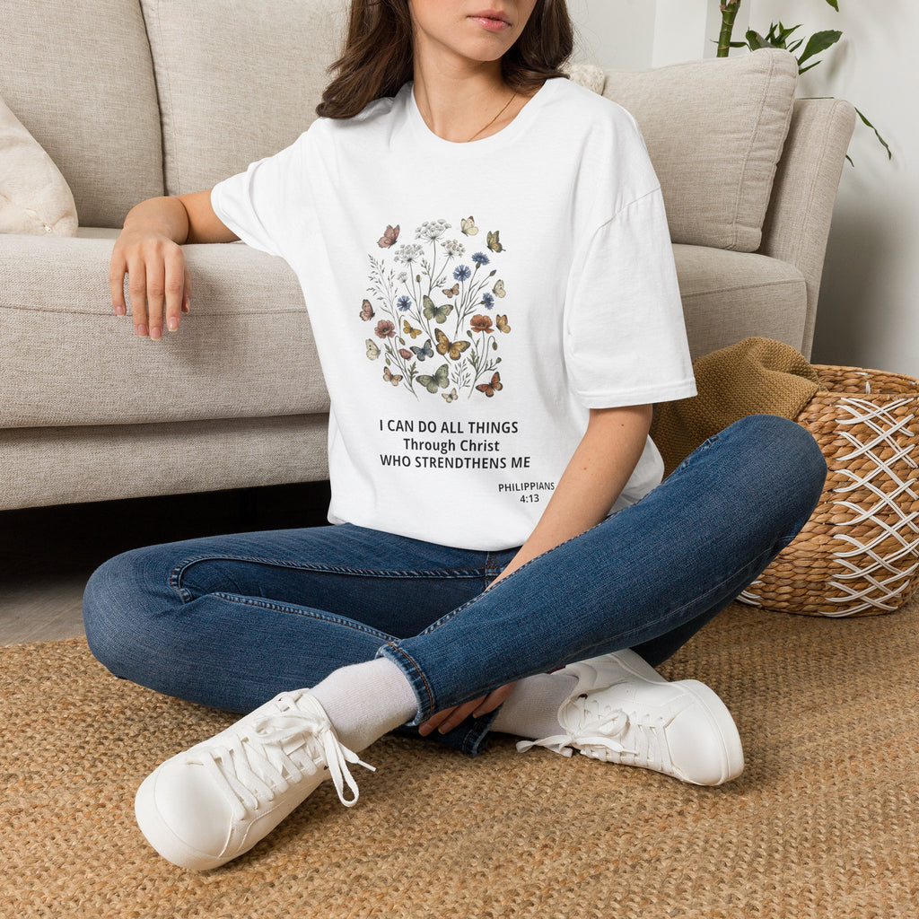 Butterfly Faith T-Shirt — "I Can Do All Things Through Christ" Inspirational Christian Tee