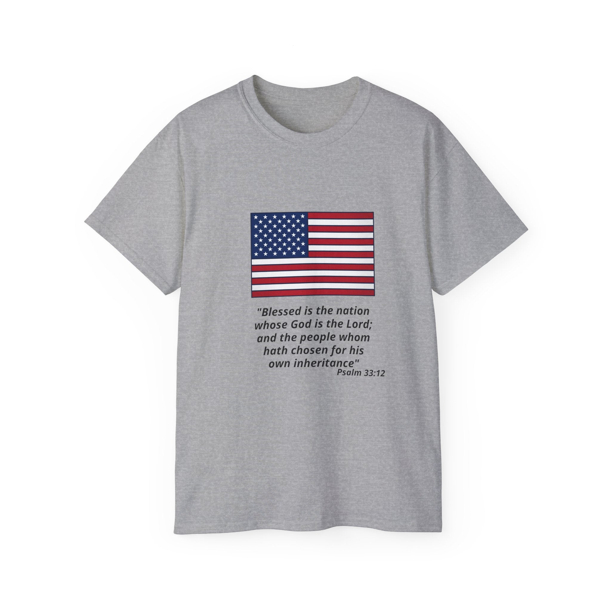 American Flag Psalm 33:12 T-Shirt — Patriotic Christian Tee