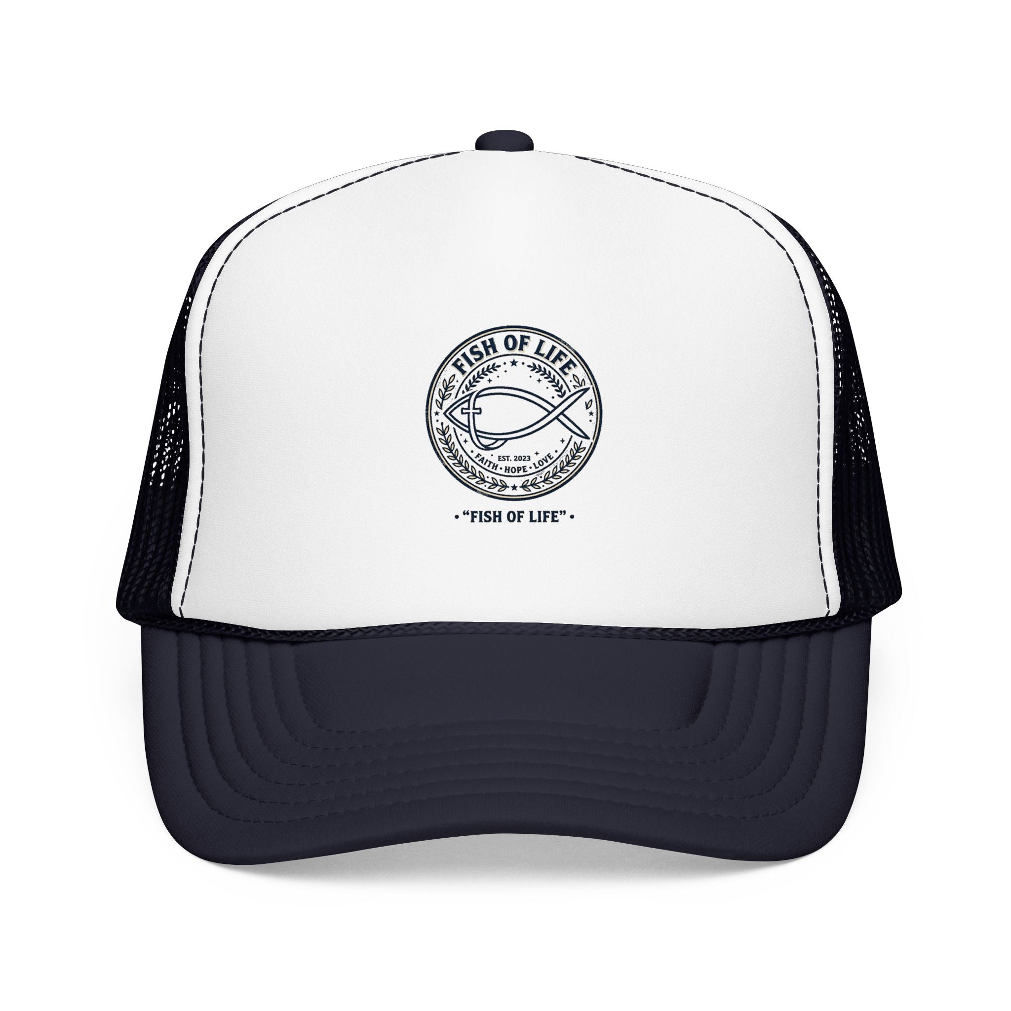 Fish of Life Trucker Hat – Vintage Ichthys Logo Foam Cap