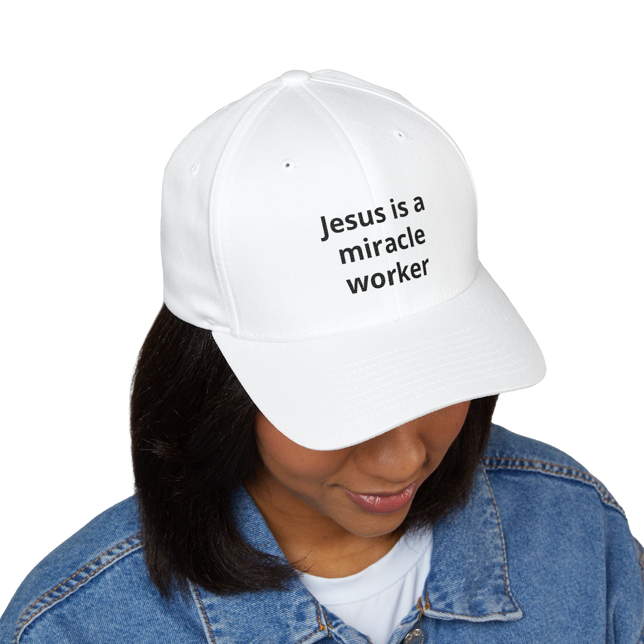 Embroidered Baseball Cap — "Jesus is a miracle worker" Faith Hat