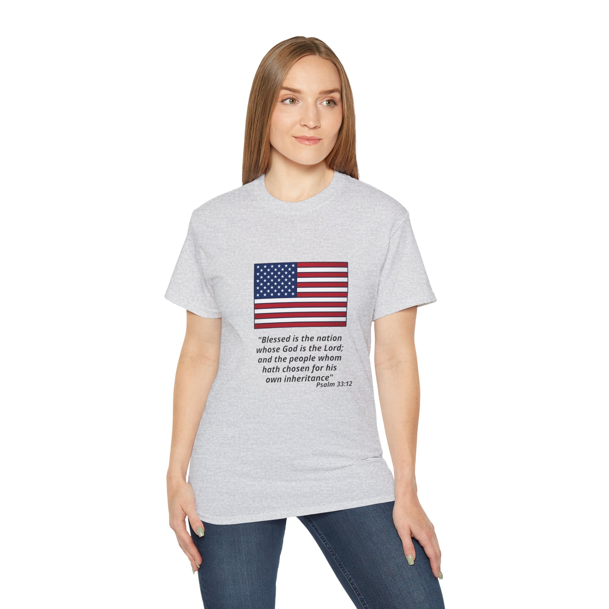 American Flag Psalm 33:12 T-Shirt — Patriotic Christian Tee