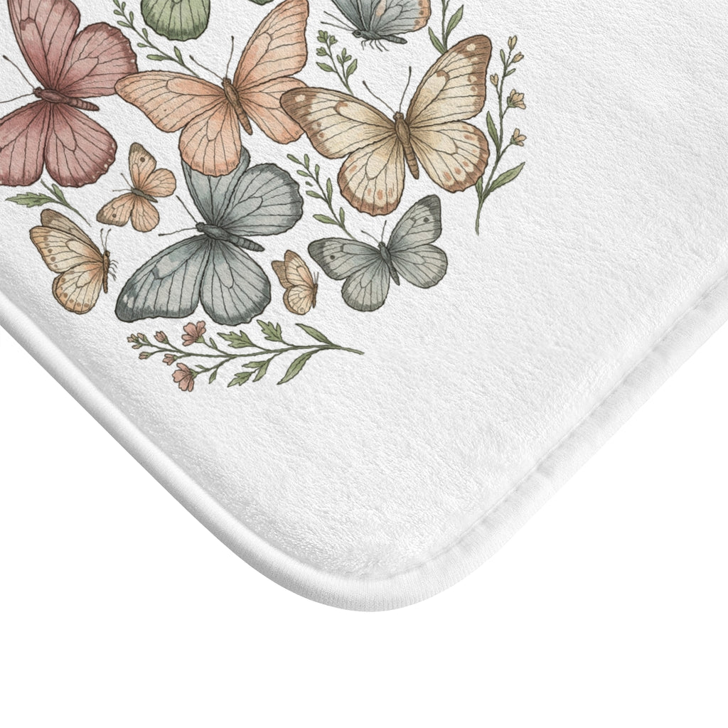 Butterfly Psalm Bath Mat — 'He who dwells...' Religious Decorative Bathroom Rug
