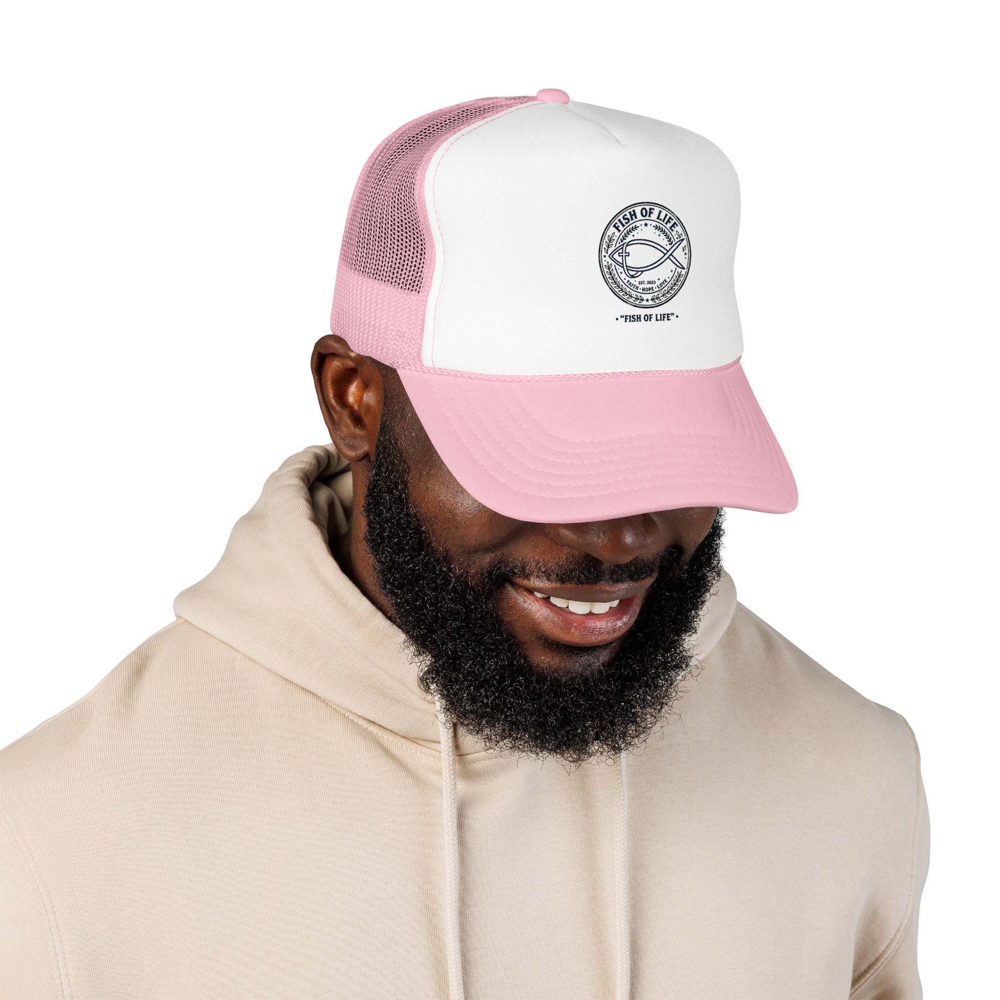 Fish of Life Trucker Hat – Vintage Ichthys Logo Foam Cap