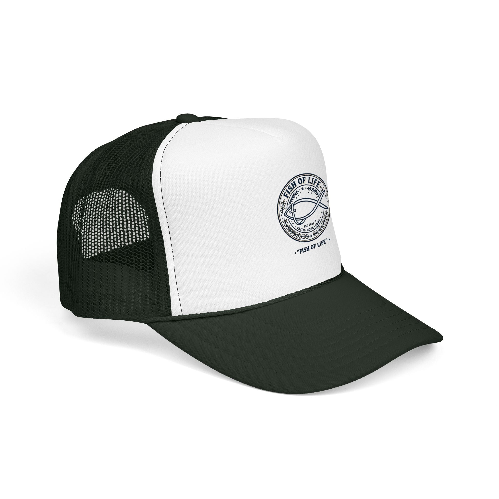Fish of Life Trucker Hat – Vintage Ichthys Logo Foam Cap