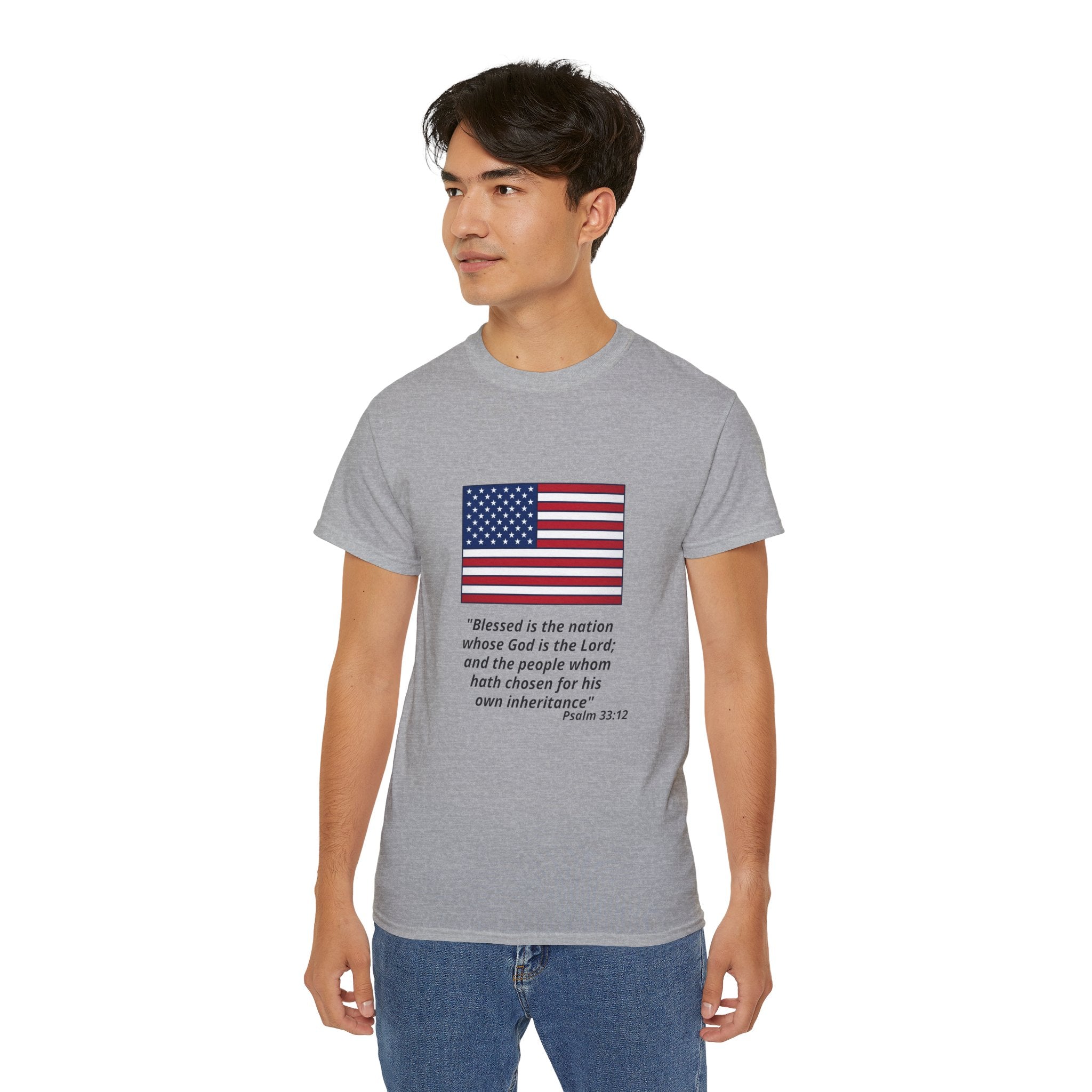 American Flag Psalm 33:12 T-Shirt — Patriotic Christian Tee
