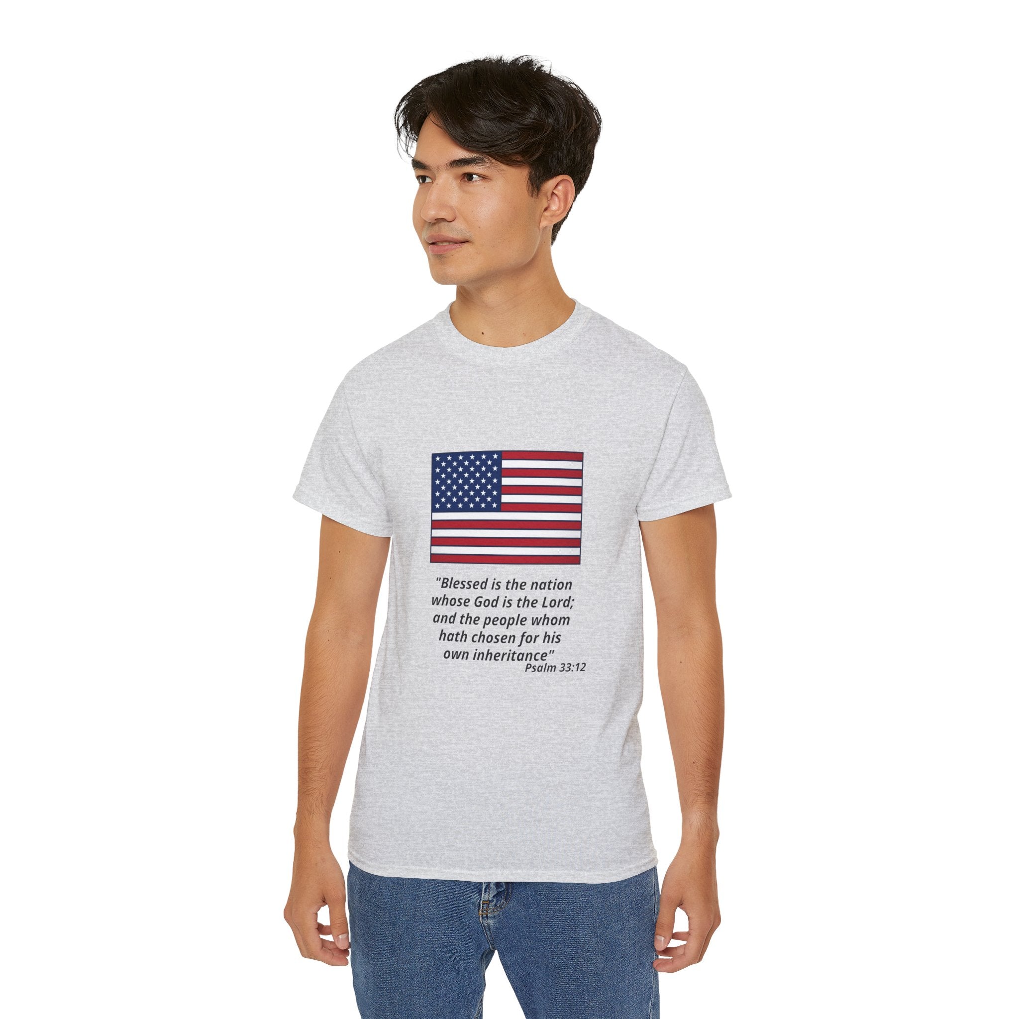 American Flag Psalm 33:12 T-Shirt — Patriotic Christian Tee