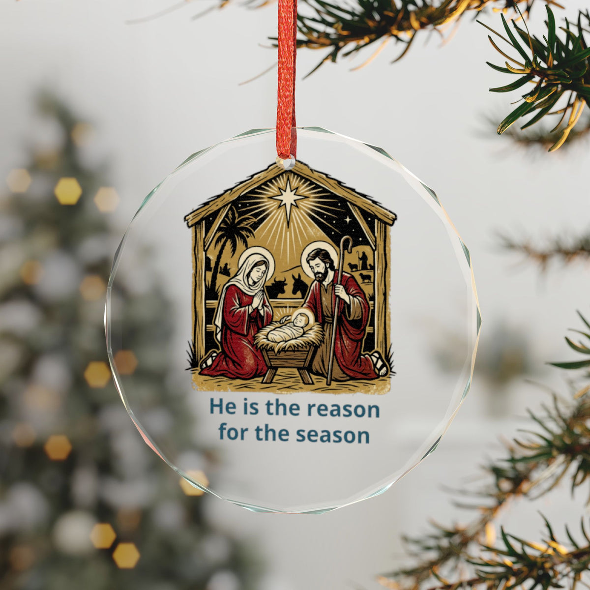 Glass Ornament — Nativity 'He Is the Reason for the Season' Christmas Decoration