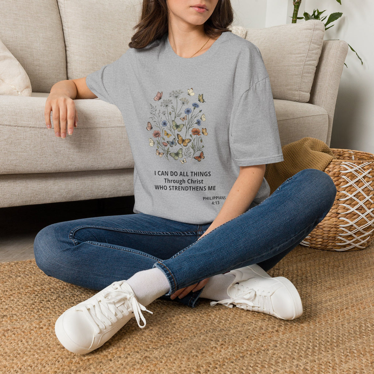Butterfly Faith T-Shirt — "I Can Do All Things Through Christ" Inspirational Christian Tee