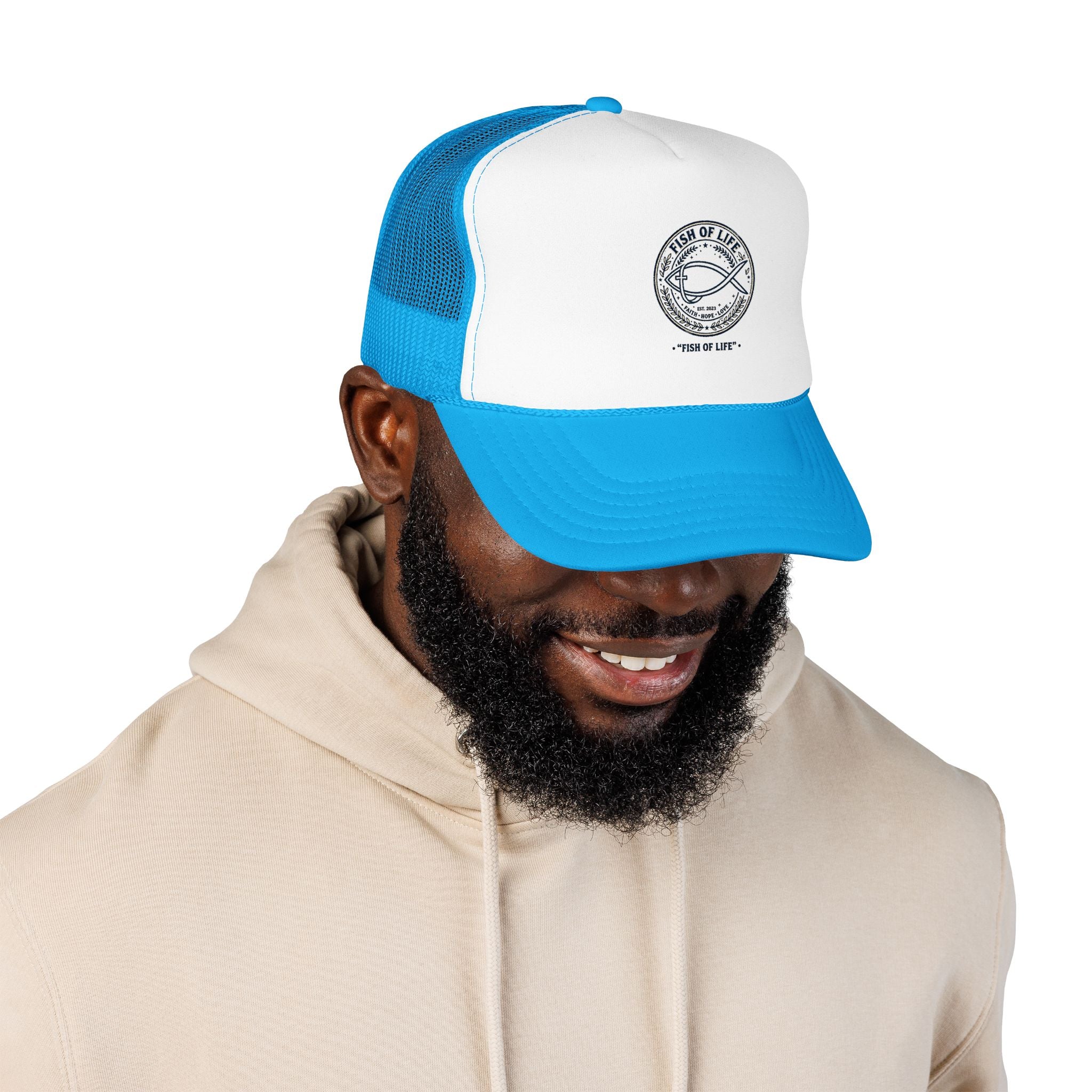 Fish of Life Trucker Hat – Vintage Ichthys Logo Foam Cap