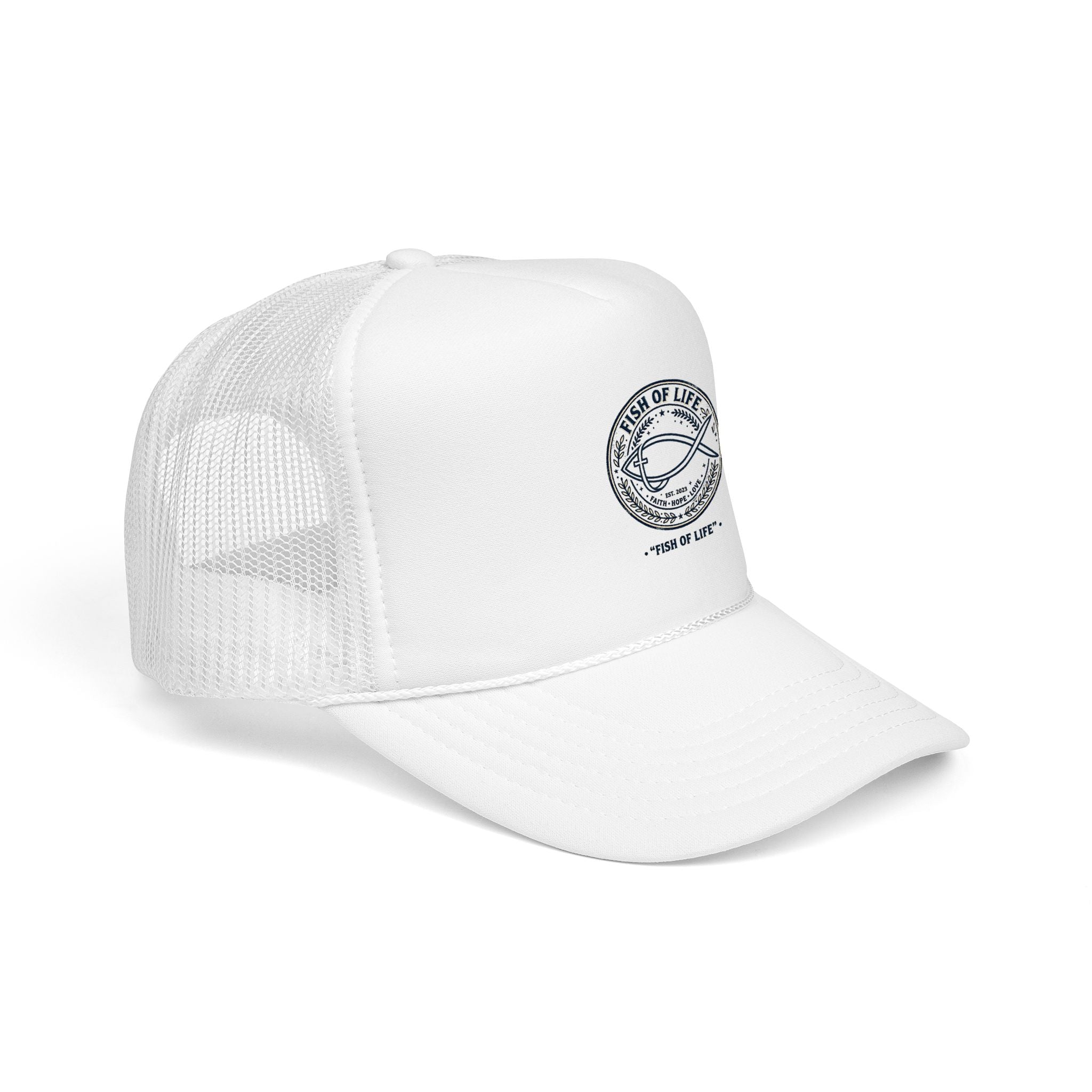 Fish of Life Trucker Hat – Vintage Ichthys Logo Foam Cap