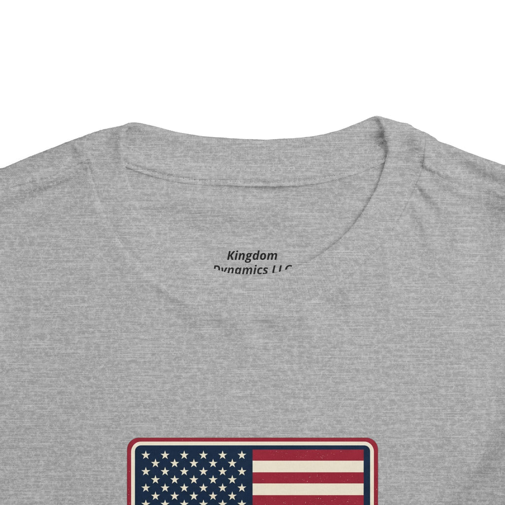 Toddler Tee — American Flag with 'If the Son therefore shall make you free, ye shall be free indeed' Patriotic Christian Kids Shirt