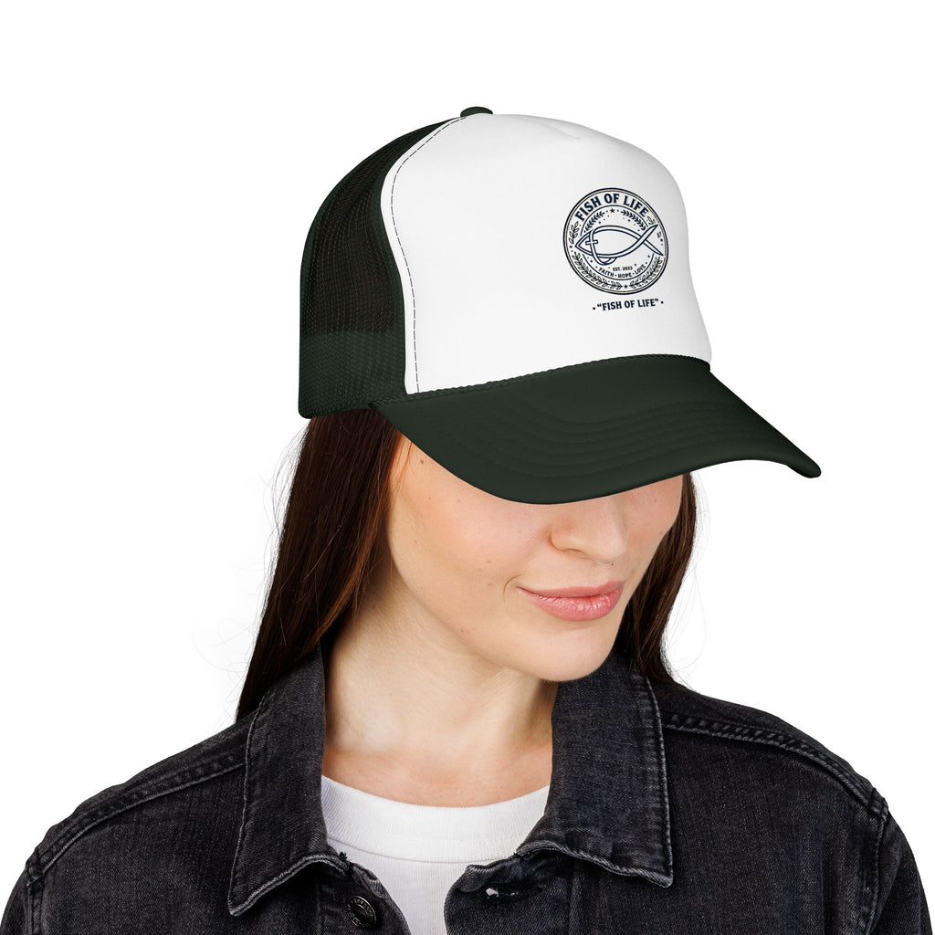 Fish of Life Trucker Hat – Vintage Ichthys Logo Foam Cap