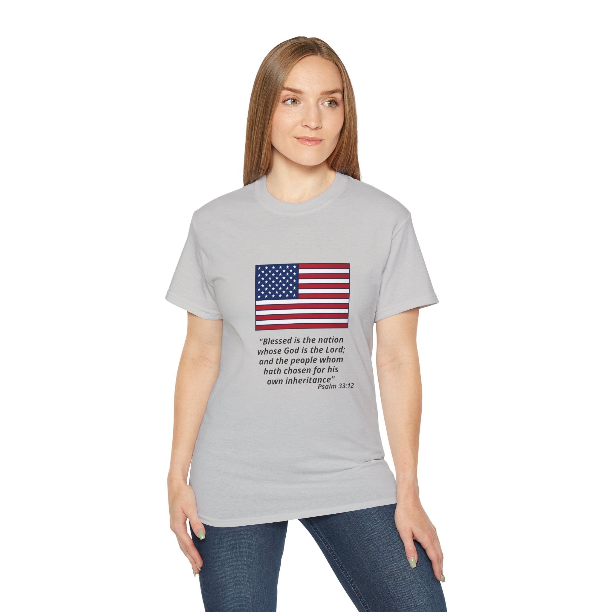 American Flag Psalm 33:12 T-Shirt — Patriotic Christian Tee