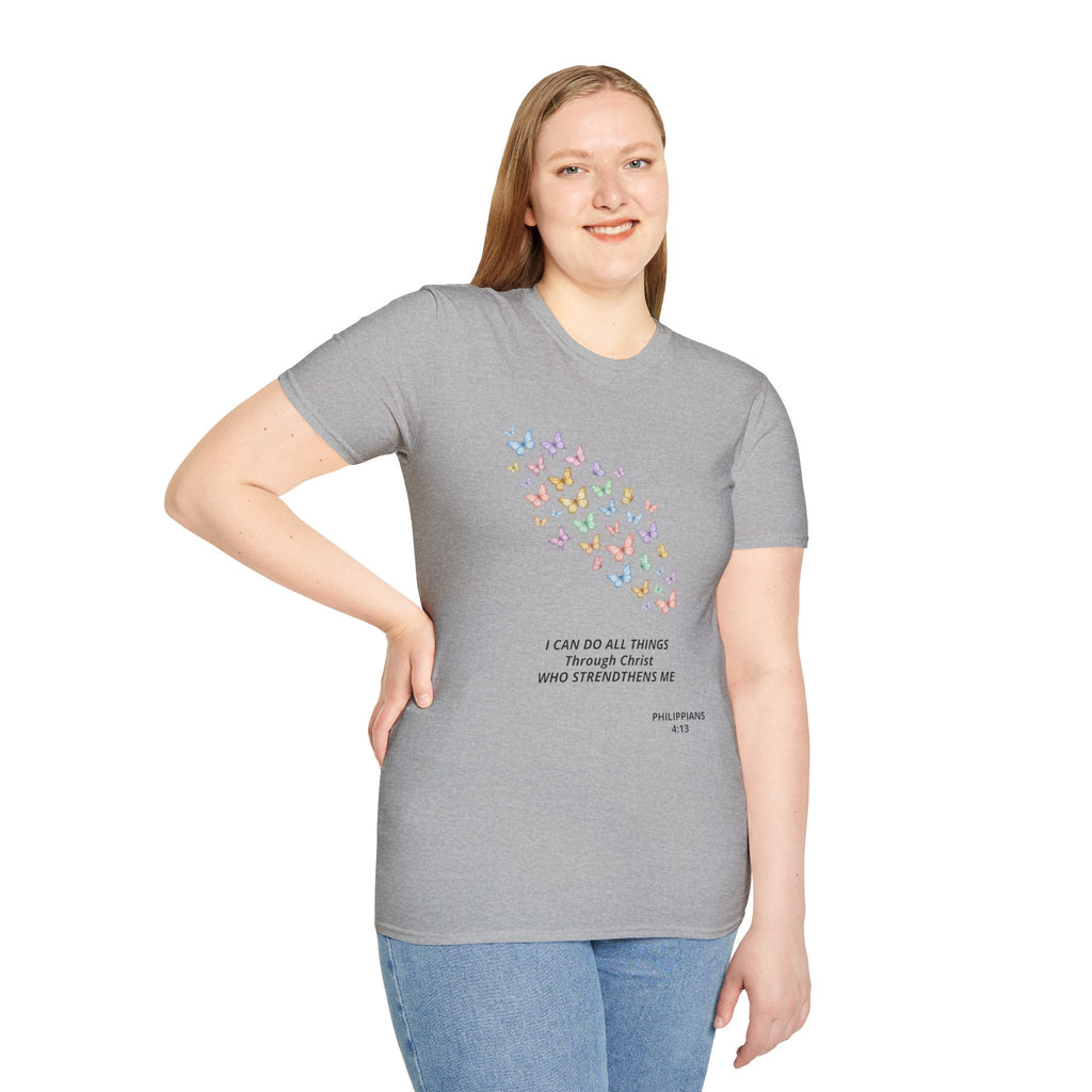 Butterfly Faith T-Shirt — "I Can Do All Things Through Christ" Inspirational Christian Tee