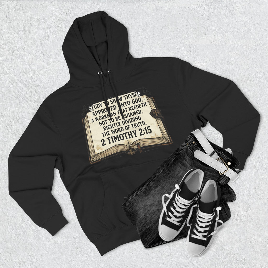 Bible Verse Hoodie — 2 Timothy 2:15 Open Book Design (Basic Instructions Before Leaving Earth)