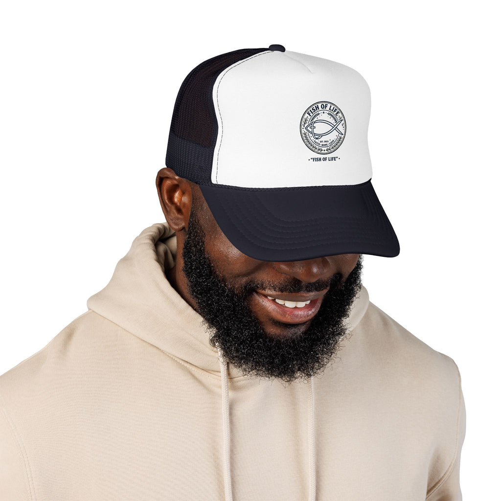 Fish of Life Trucker Hat – Vintage Ichthys Logo Foam Cap