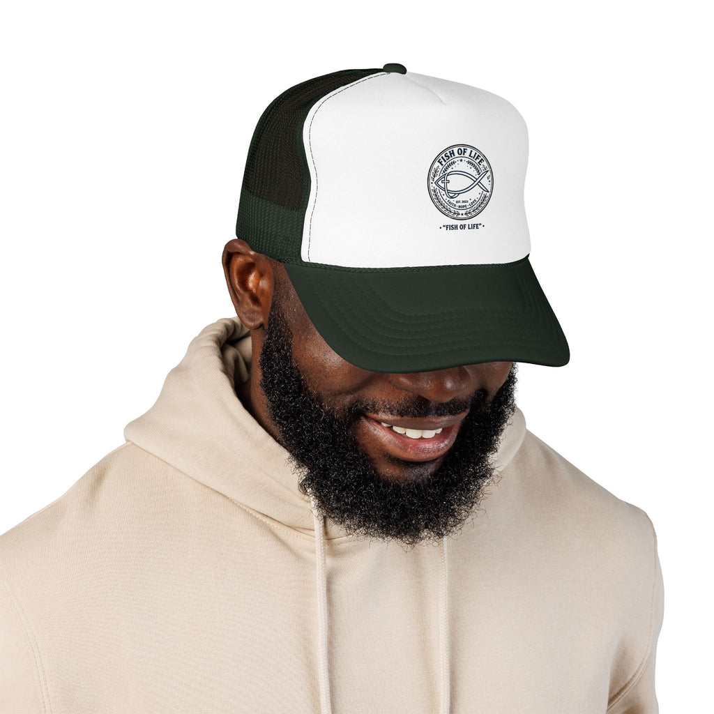 Fish of Life Trucker Hat – Vintage Ichthys Logo Foam Cap