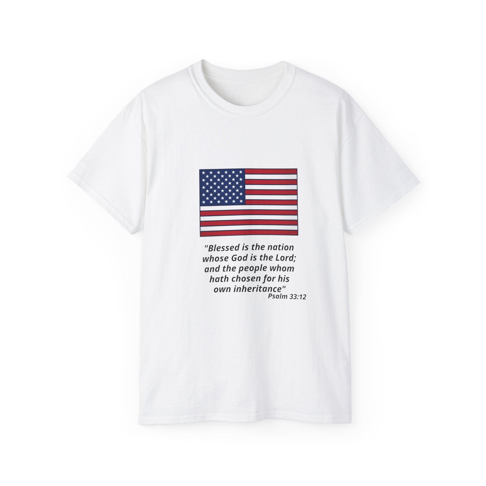 American Flag Psalm 33:12 T-Shirt — Patriotic Christian Tee