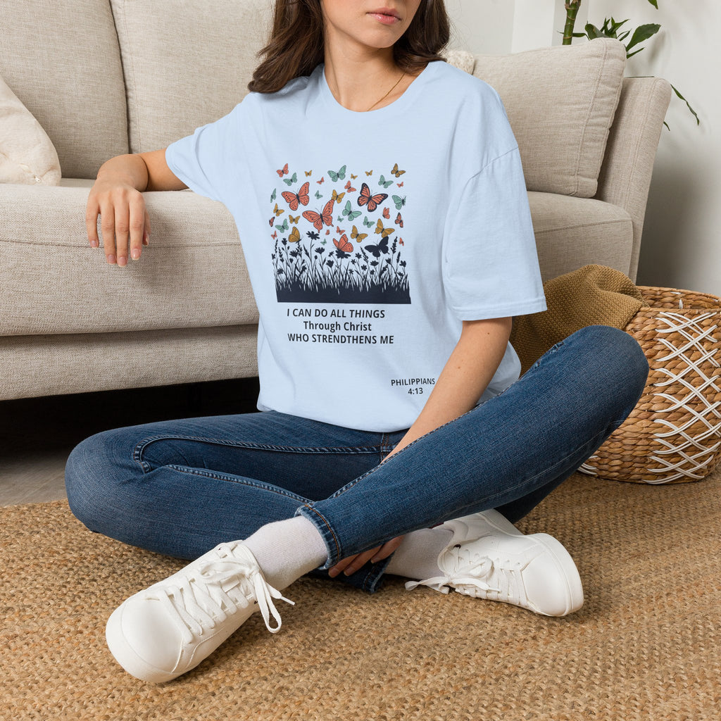 Butterfly Faith T-Shirt — "I Can Do All Things Through Christ" Inspirational Christian Tee