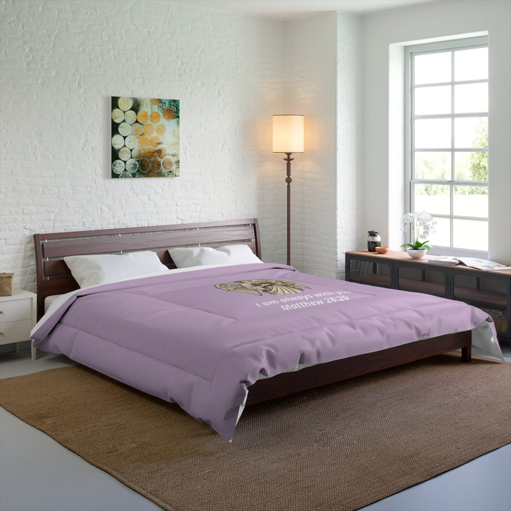 Christian Angel Comforter — "I Am Always With You" Matthew 28:20 Lavender Bedspread