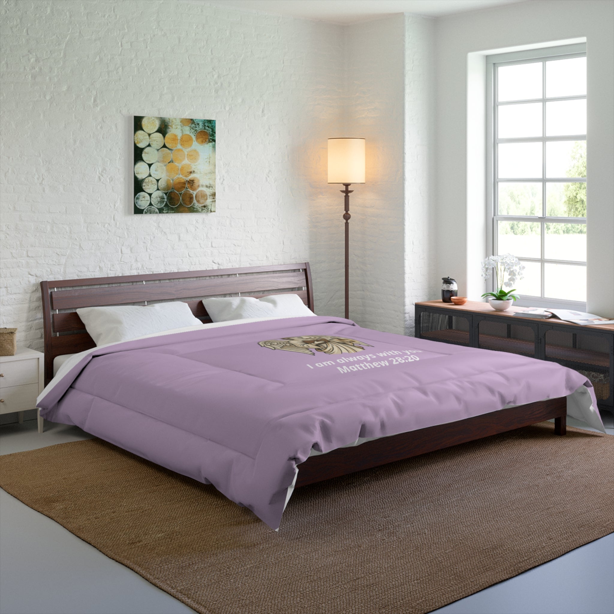 Christian Angel Comforter — "I Am Always With You" Matthew 28:20 Lavender Bedspread