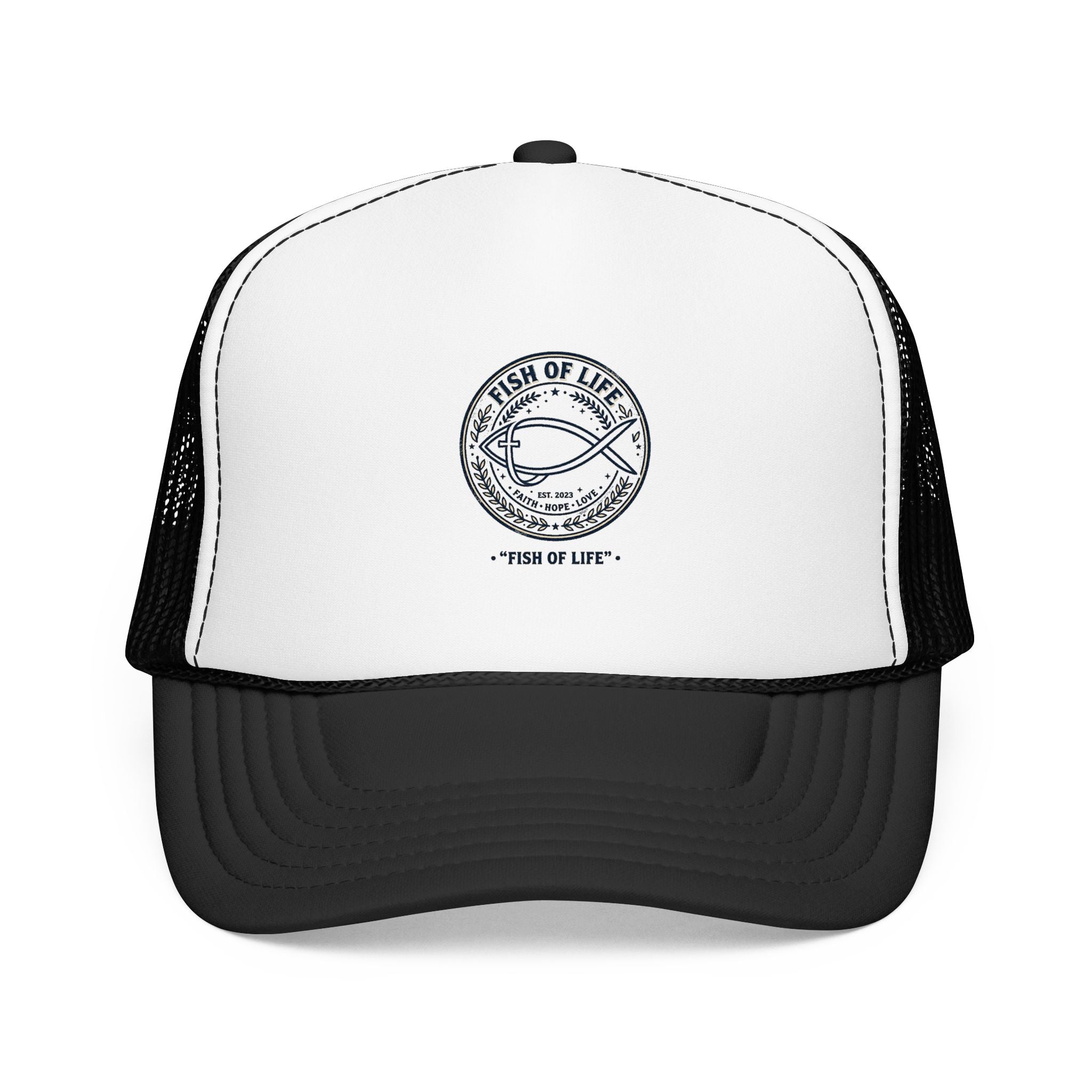 Fish of Life Trucker Hat – Vintage Ichthys Logo Foam Cap