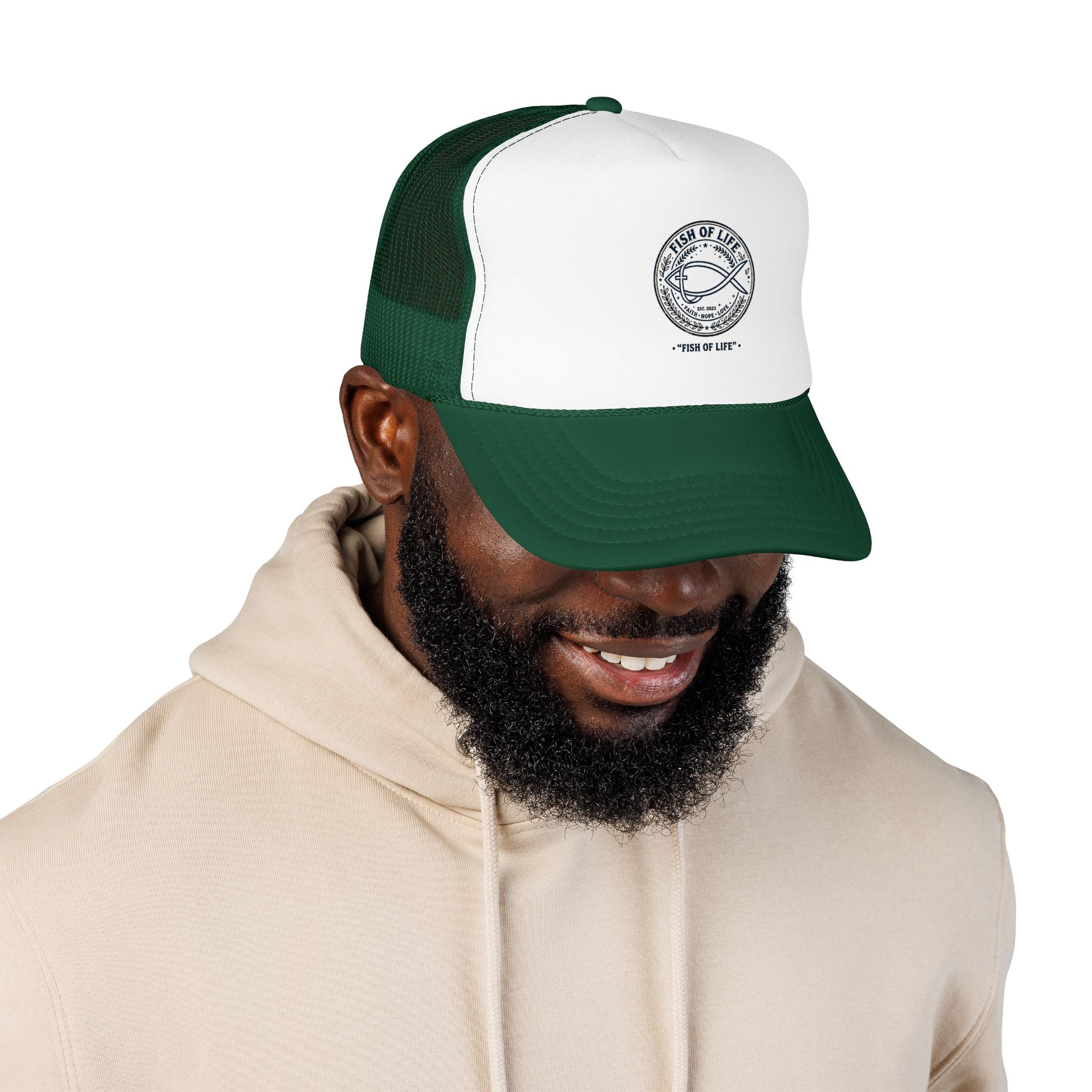 Fish of Life Trucker Hat – Vintage Ichthys Logo Foam Cap